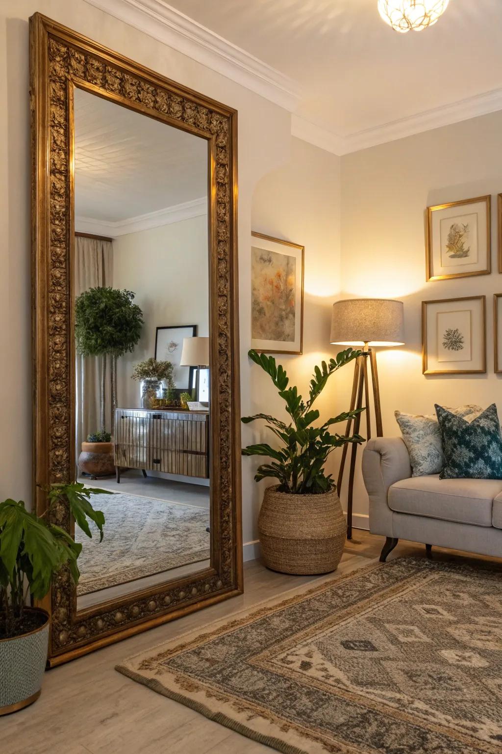 Mirrors within niches amplify illumination and cultivate an intimate ambiance.