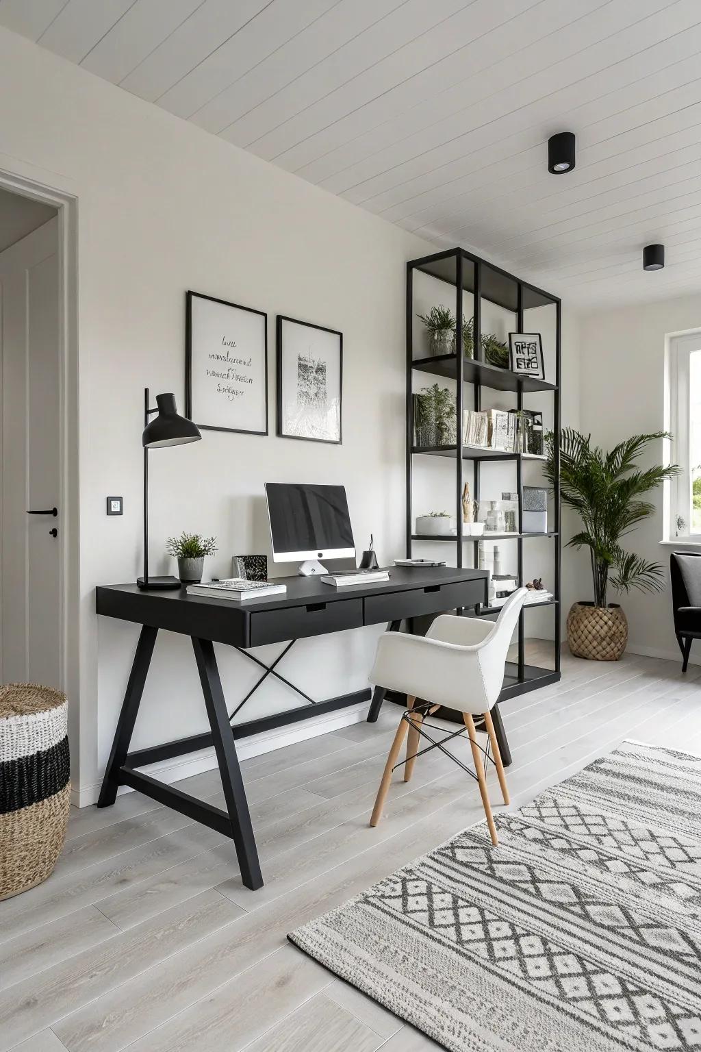 Ebony and ivory desks offer a modern and minimalist aesthetic.