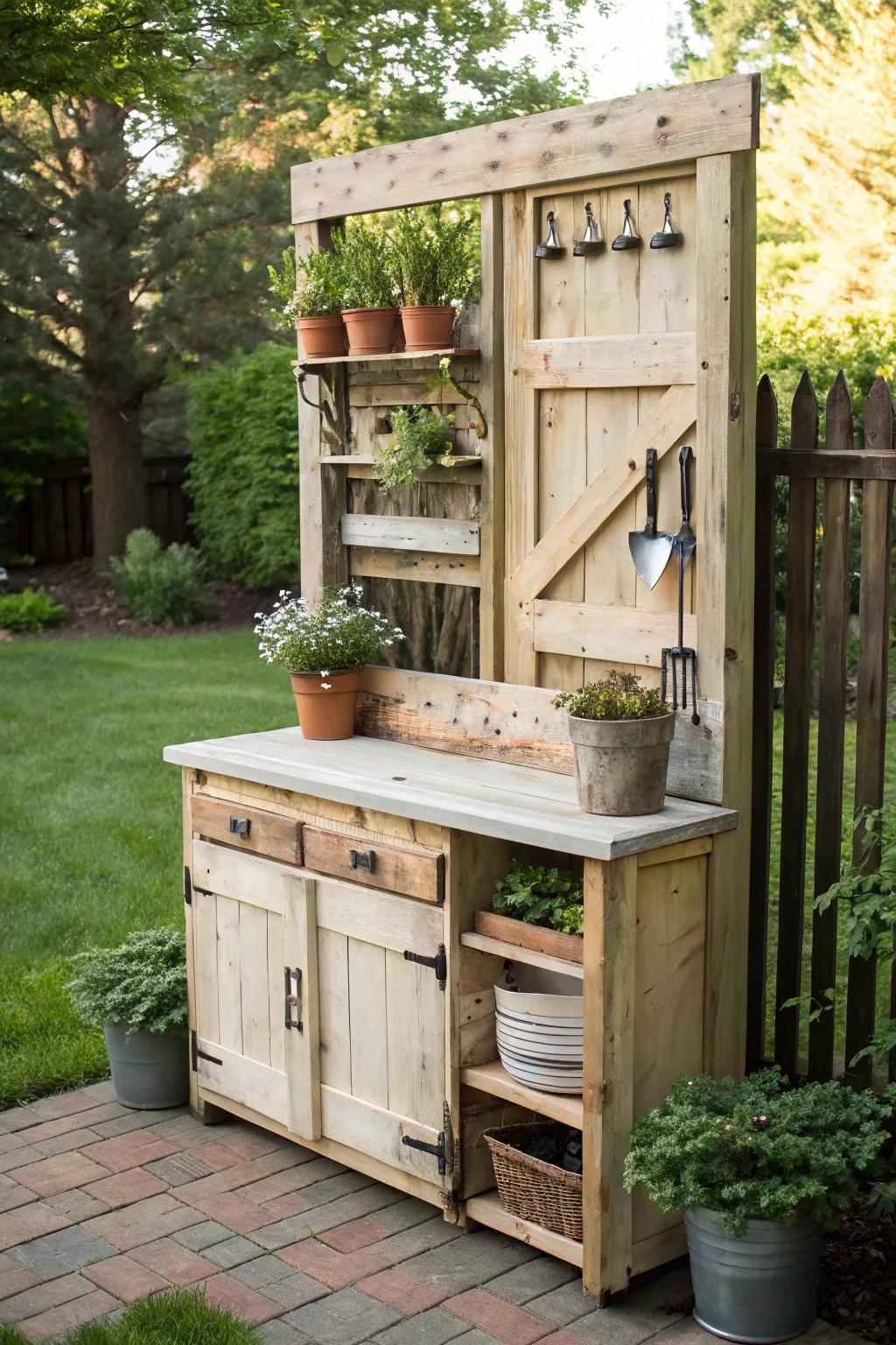 Transform your garden with this charming DIY potting station, where simplicity meets natural beauty.