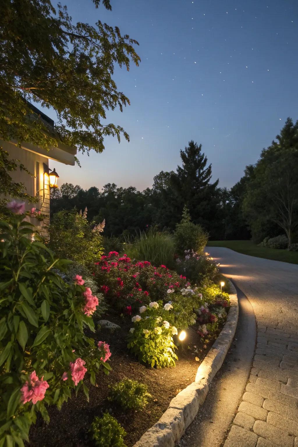Integrated lighting elevates the berm's nighttime sophistication.