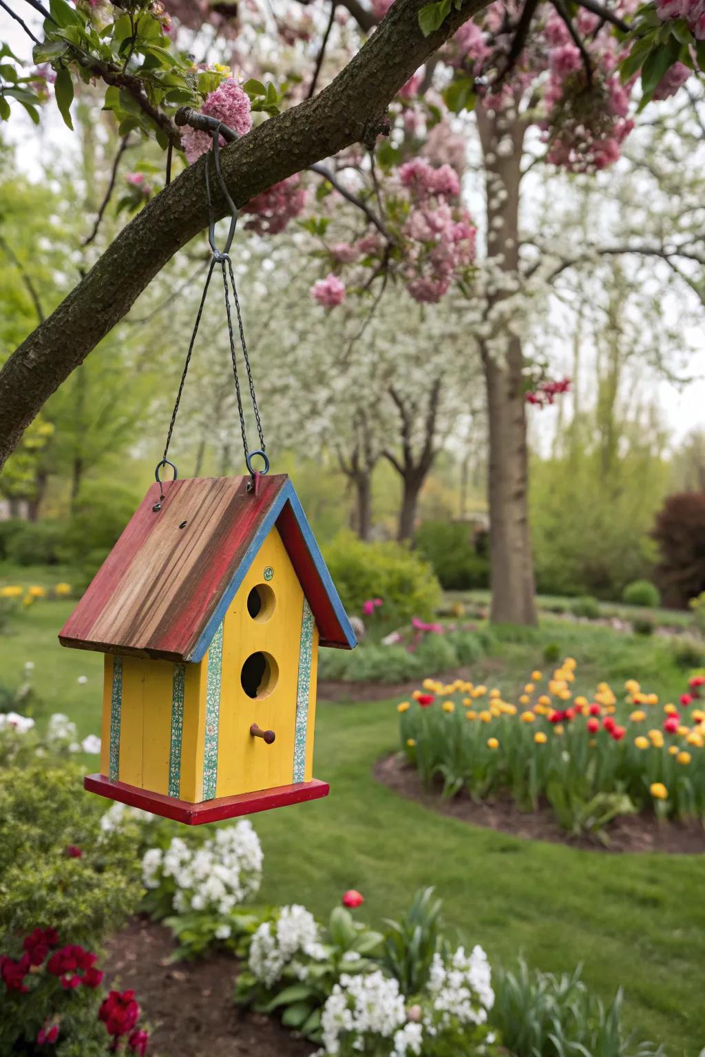DIY birdhouse painting for a colorful garden.