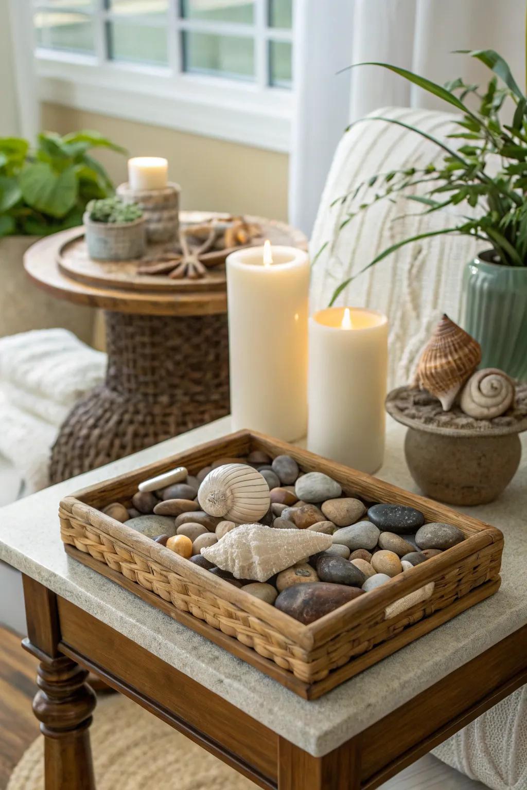 Natural components bringing peace to a side table.