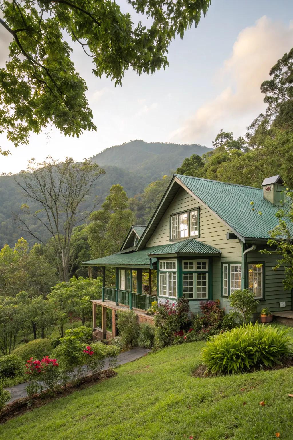 Nature-inspired greens create a seamless blend with the landscape.