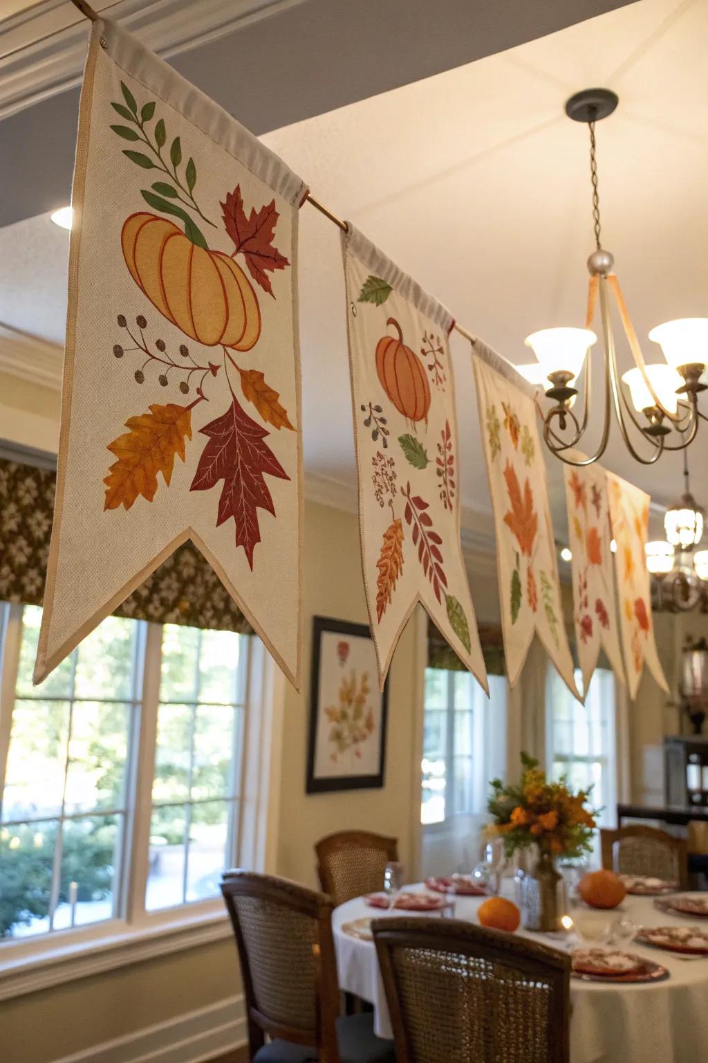 Material pennants append a celebratory and tailored nuance into your autumn embellishments.