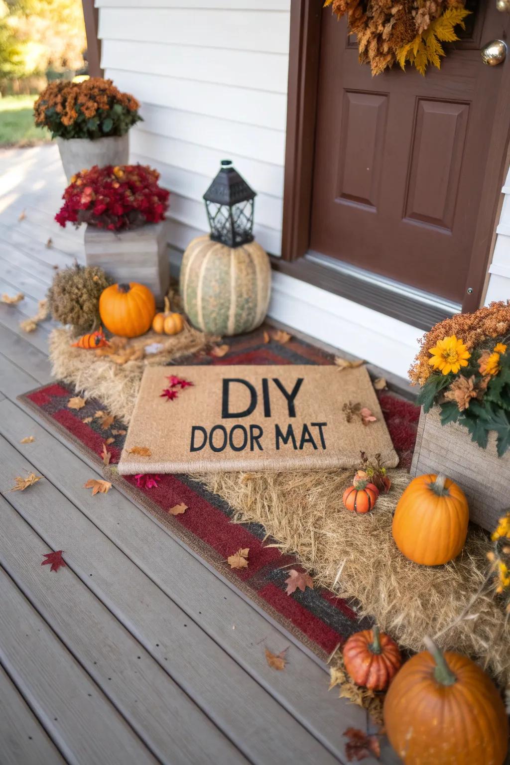 A DIY portal overlay appends a unique and welcoming element to the fall setup.