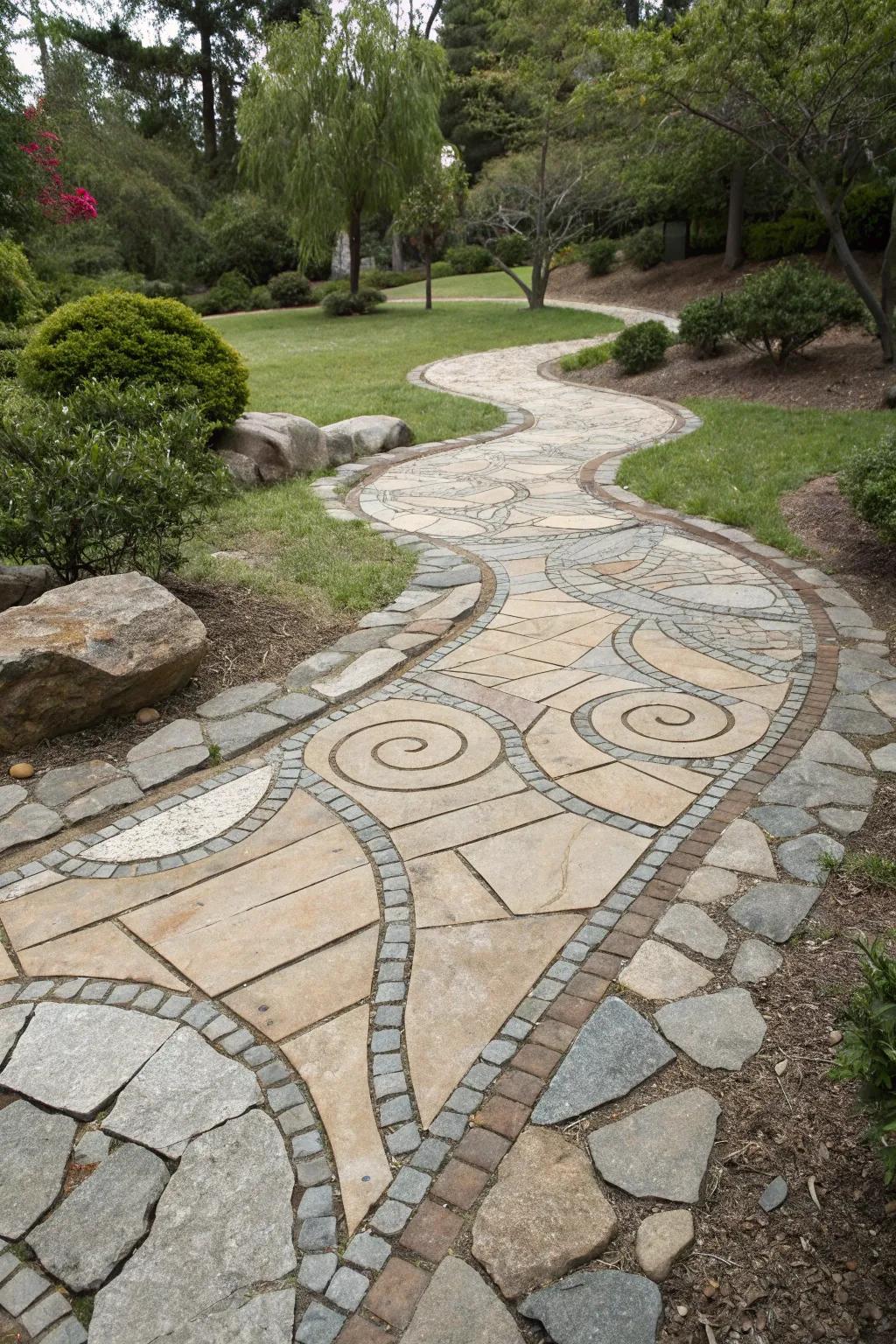 An artistic setup of stones transforming a path into a masterpiece.