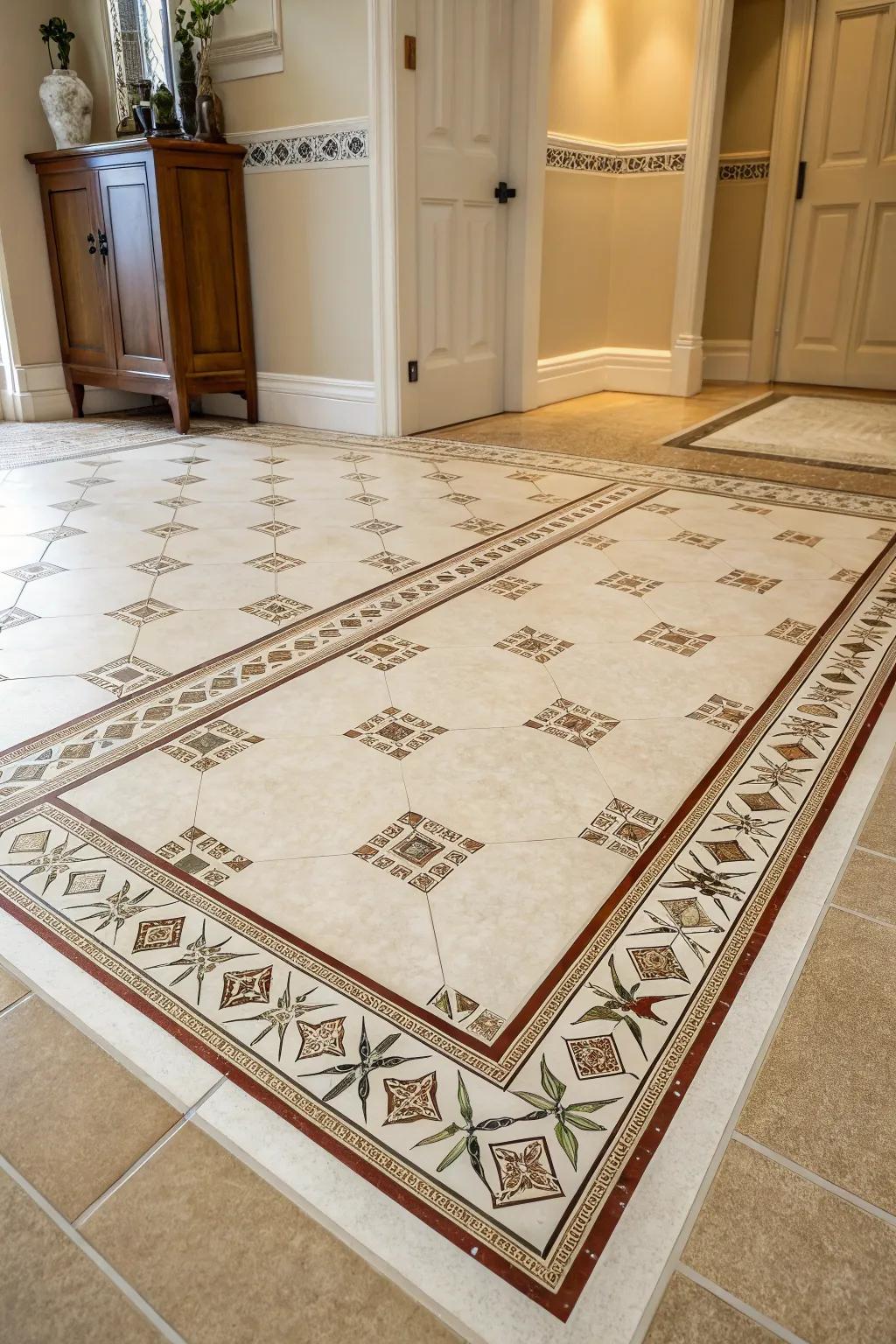 Panel edges create a defined, rug-like effect on floors.