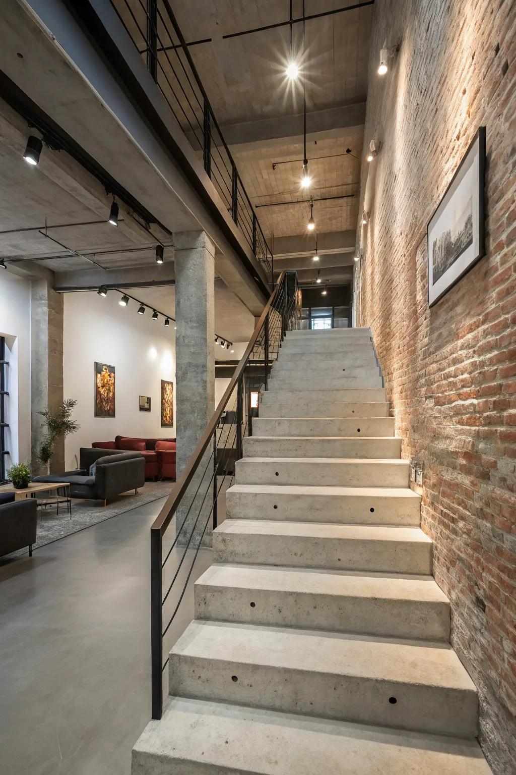 Concrete steps contribute a modern industrial edge to your residence.