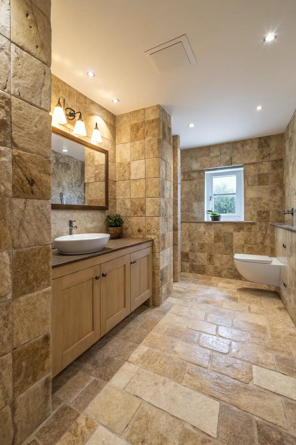 Innate rock tiles enrich elegance and texture.