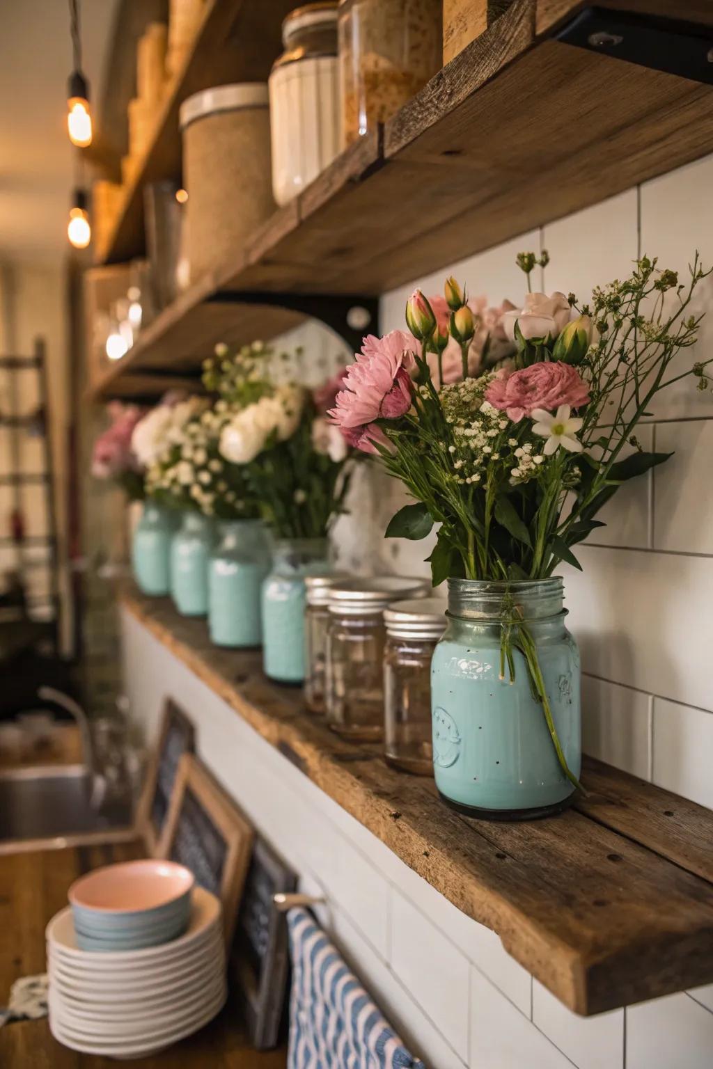 Bring country charm using upcycled glass vessel planters.