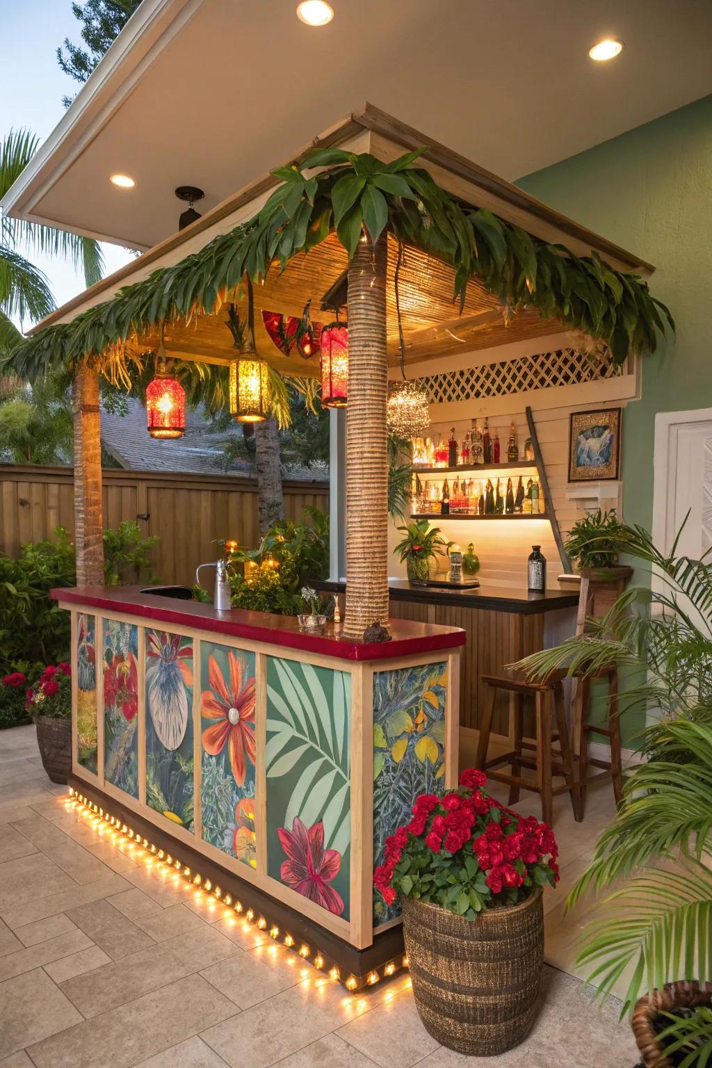 A tropical-themed bar that transports paradise into your abode.