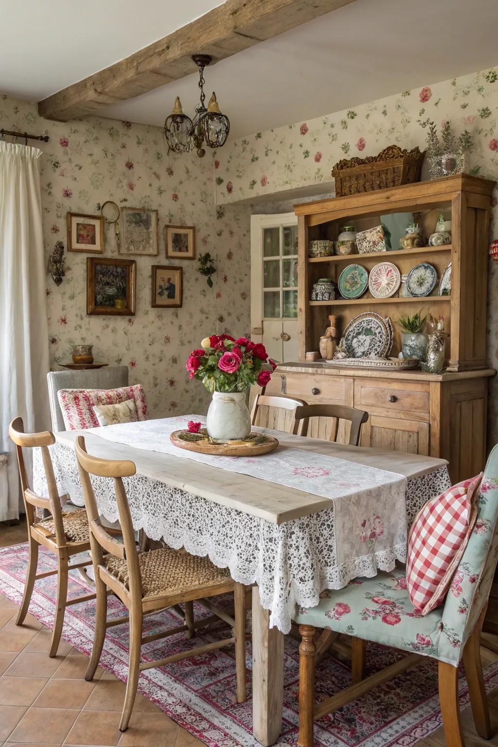 Mixed patterns and textures introduce dimension and interest to the area.