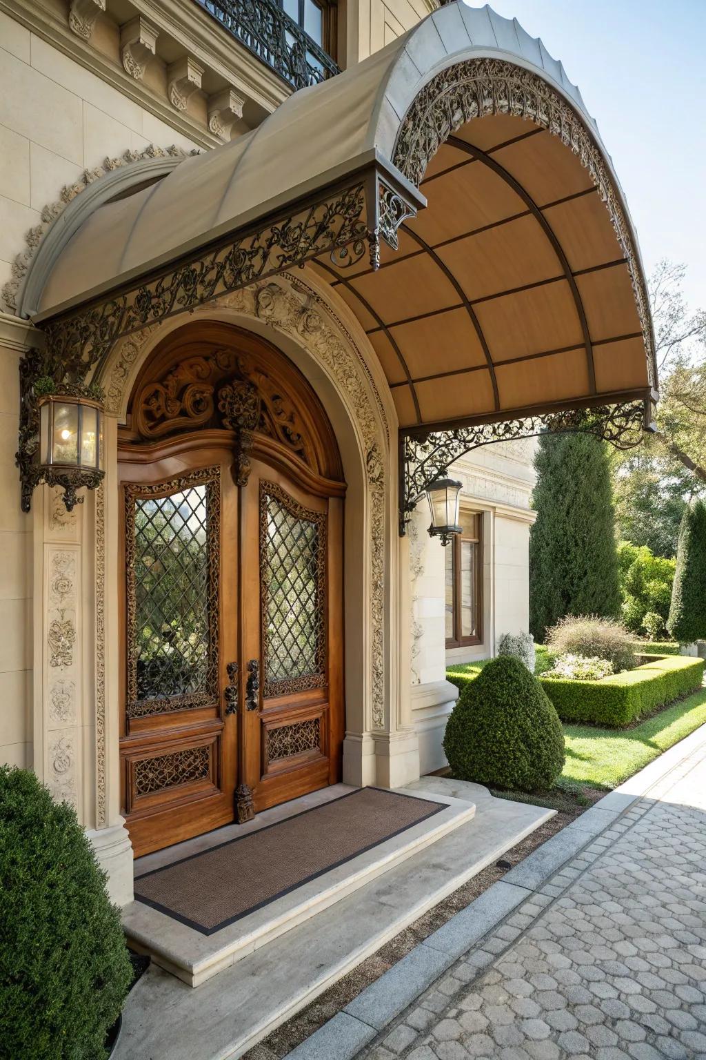 Arched overhangs create grand entrances.