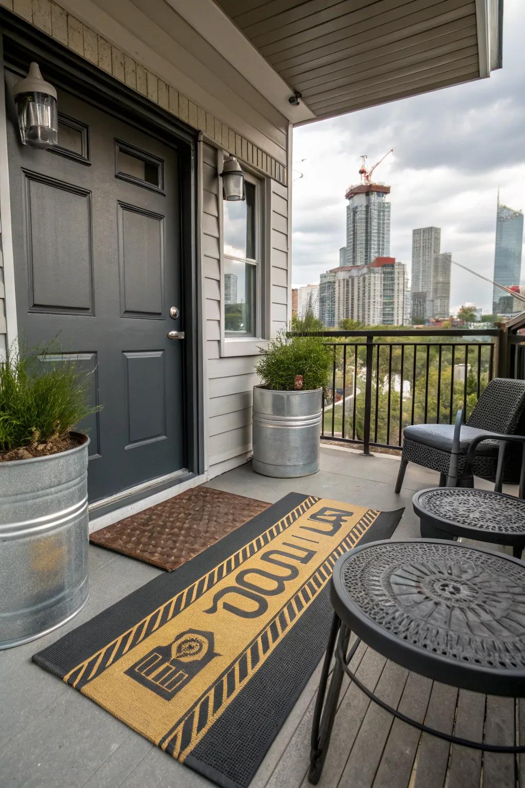 An urban chic doormat with industrial components.