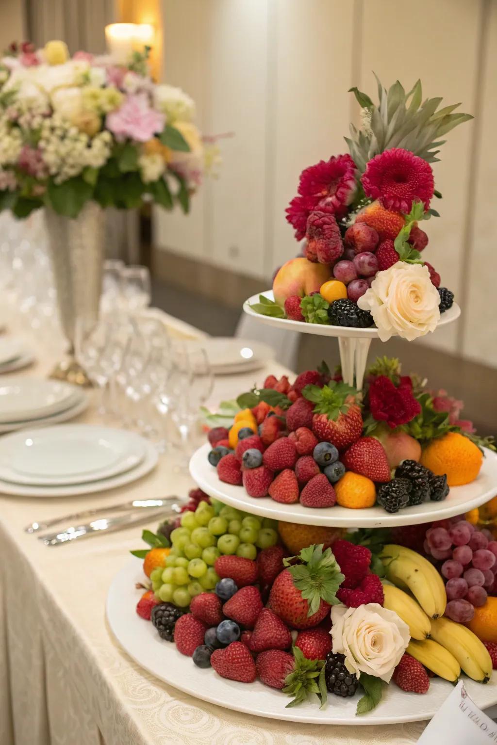 An exquisite fruit and bloom arrangement ideal for upscale occasions.
