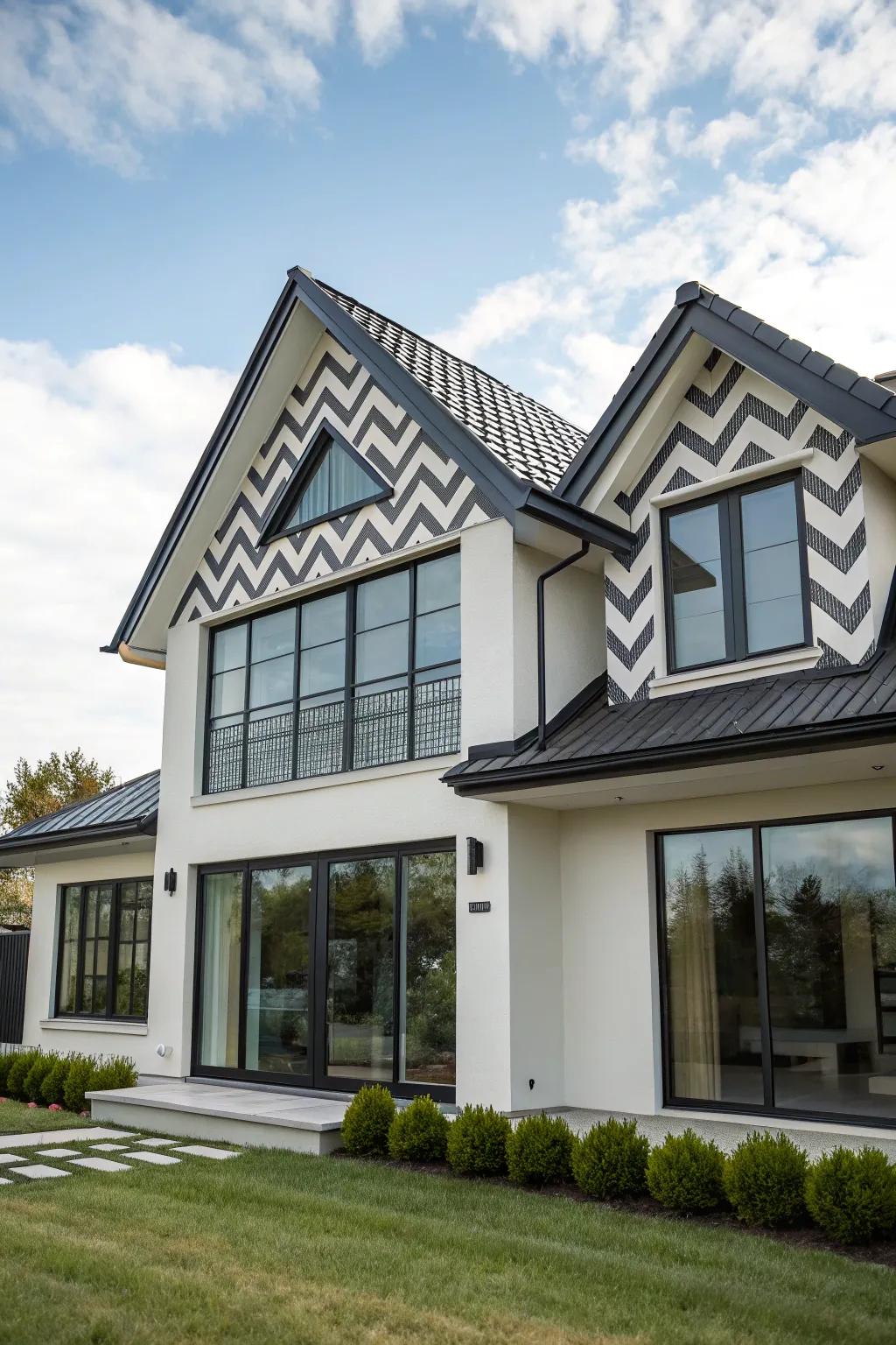 Chevron patterns add modern style to peaks.