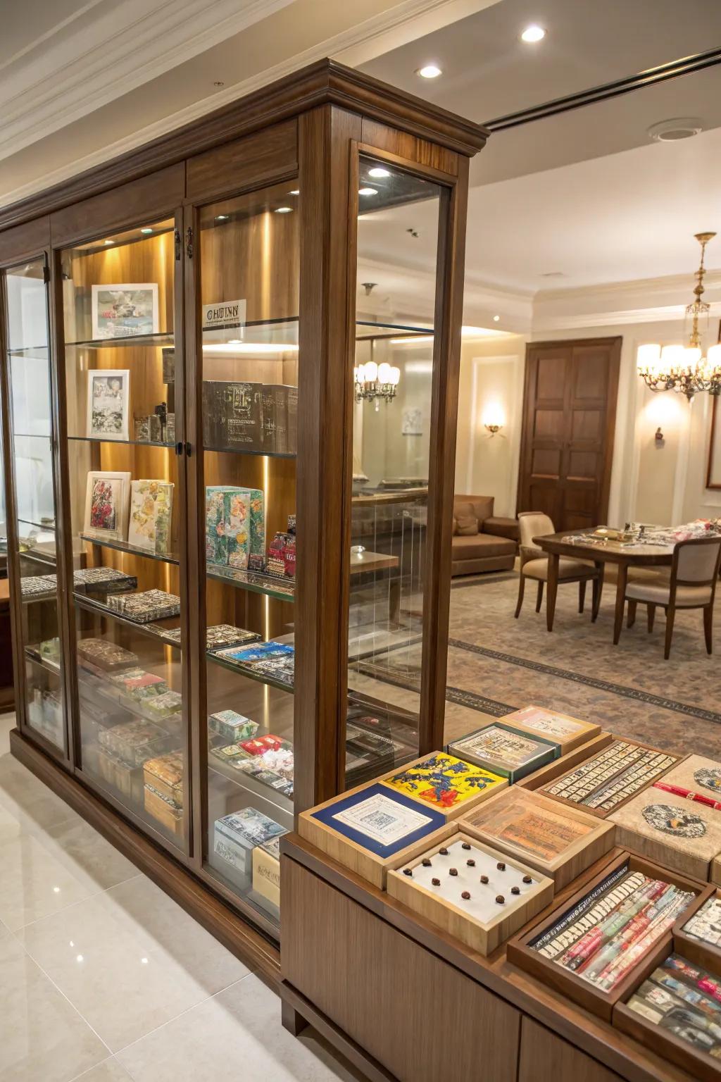 Glass units furnish both protection and exhibition qualities.