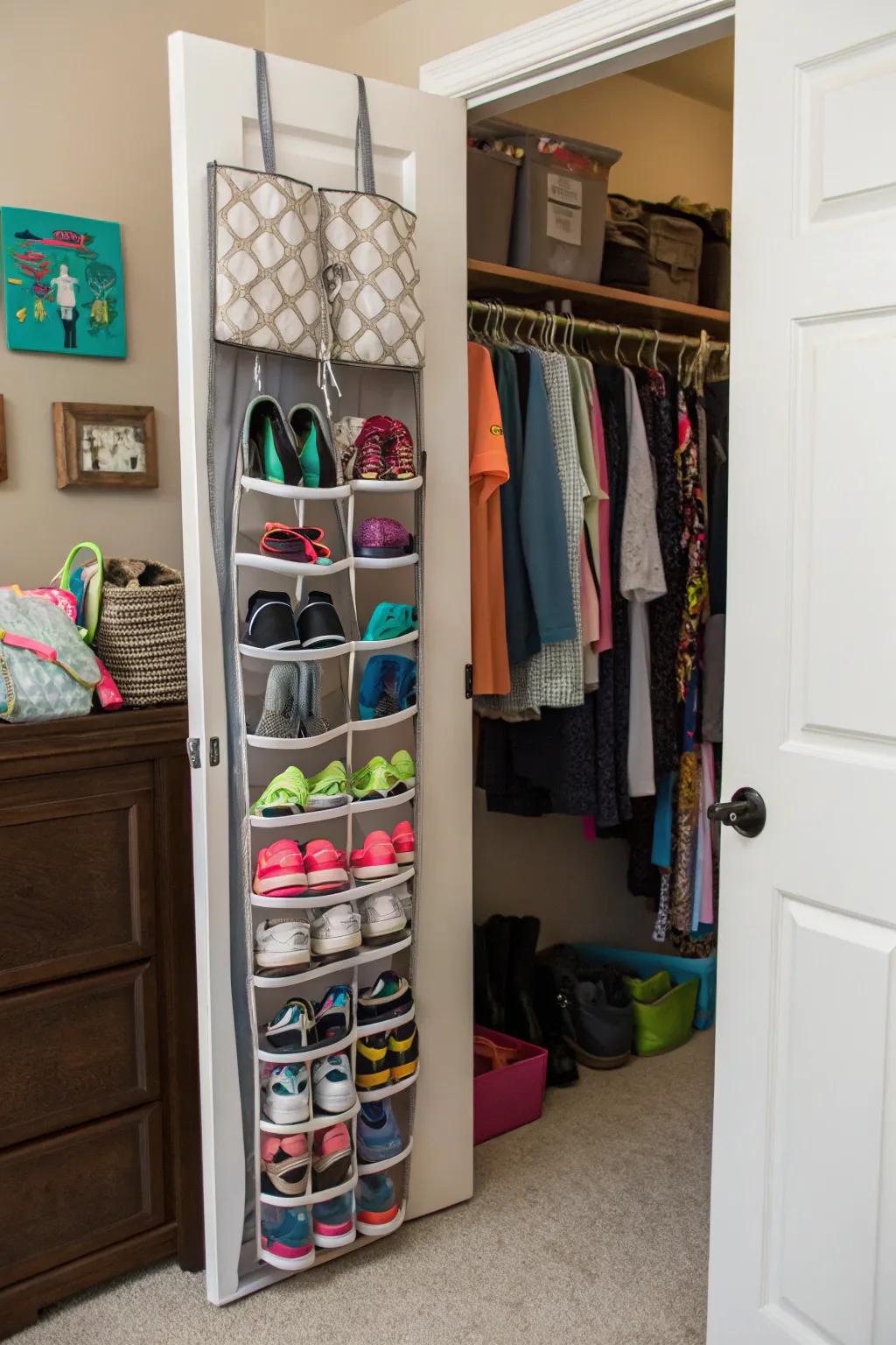 Over-the-door organizers maximize untapped expanse.