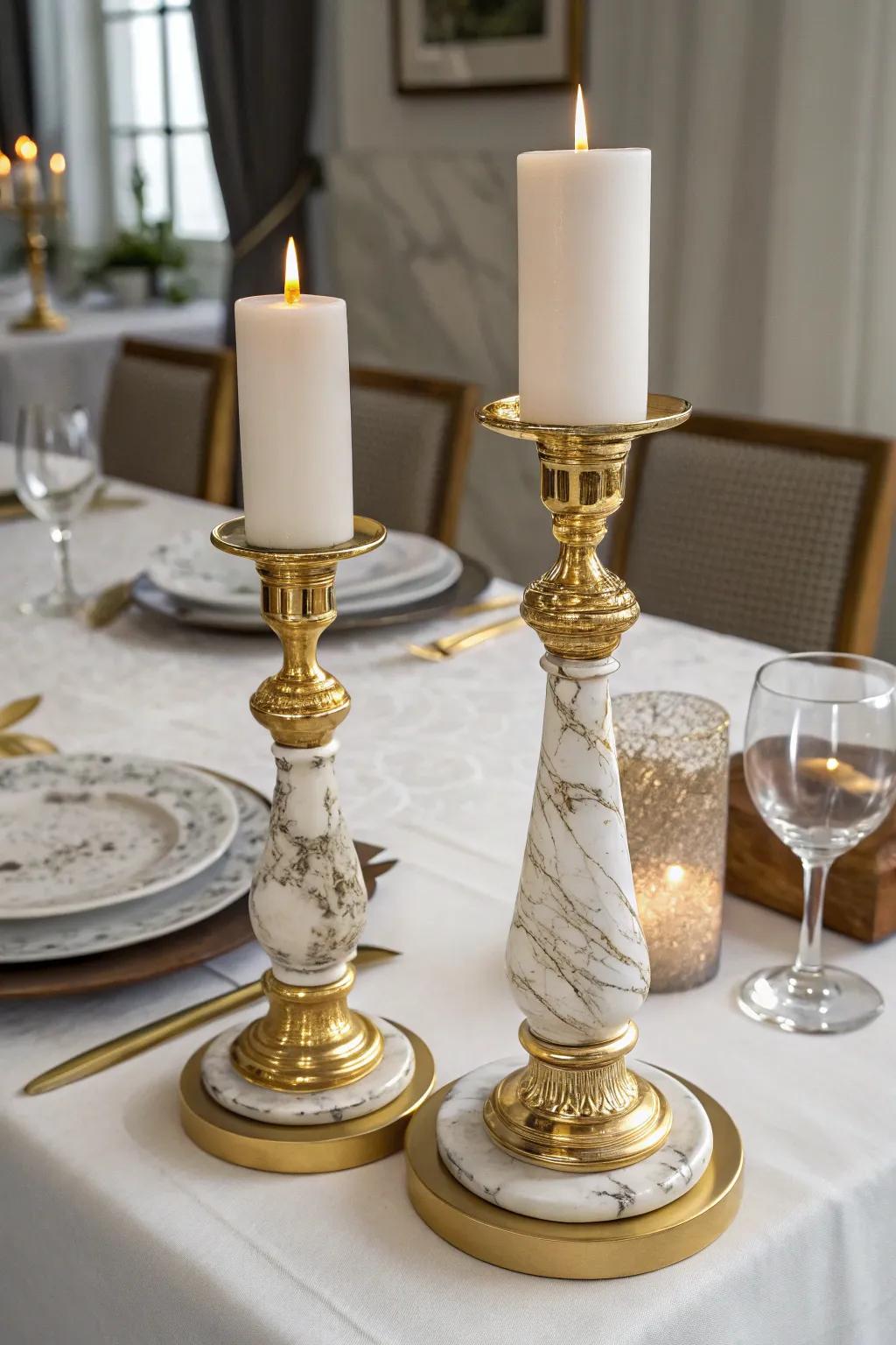 Elegant gilded and marble radiance vessels for a luxurious touch.