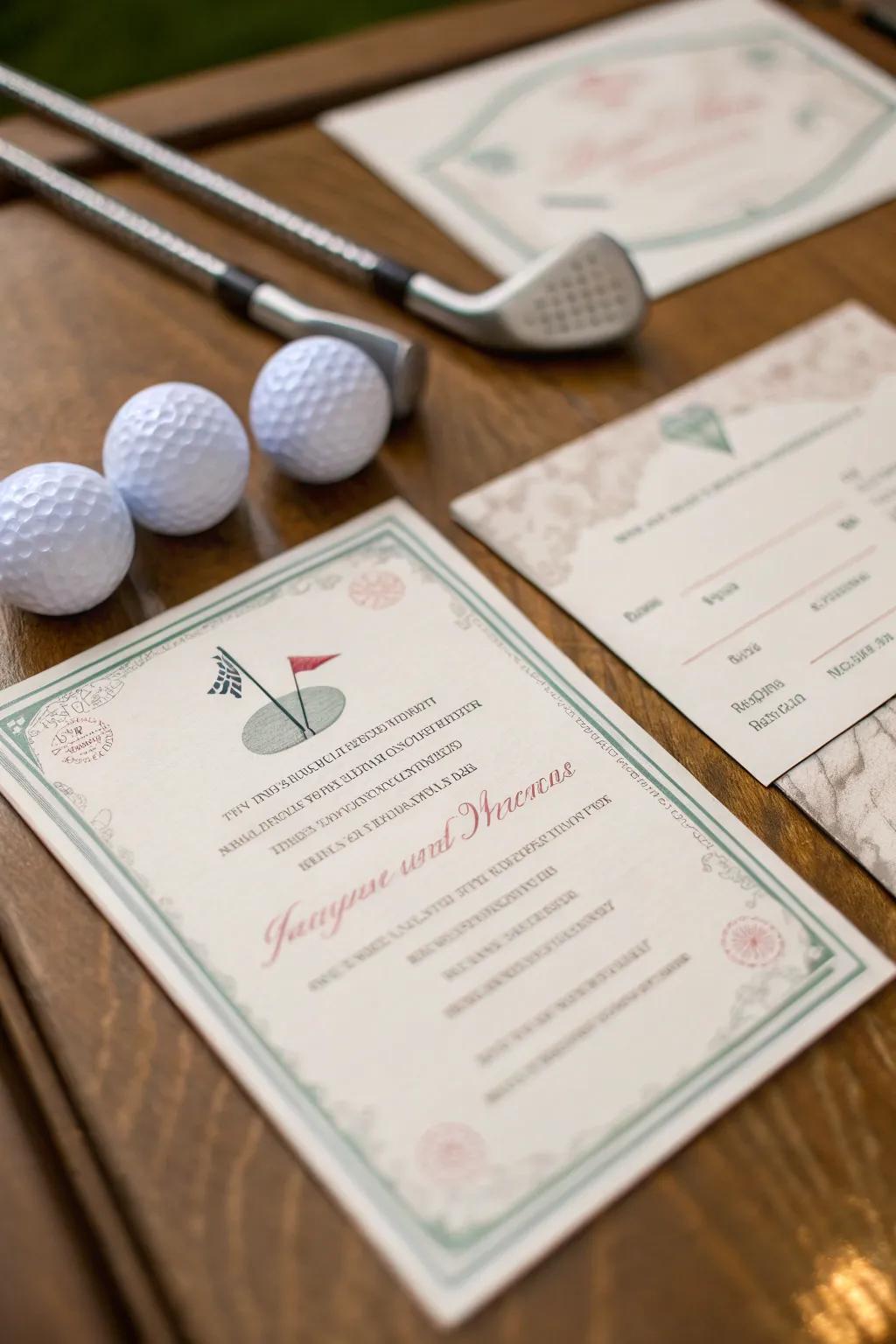 Elegant wedding stationery featuring a subtle golf motif.