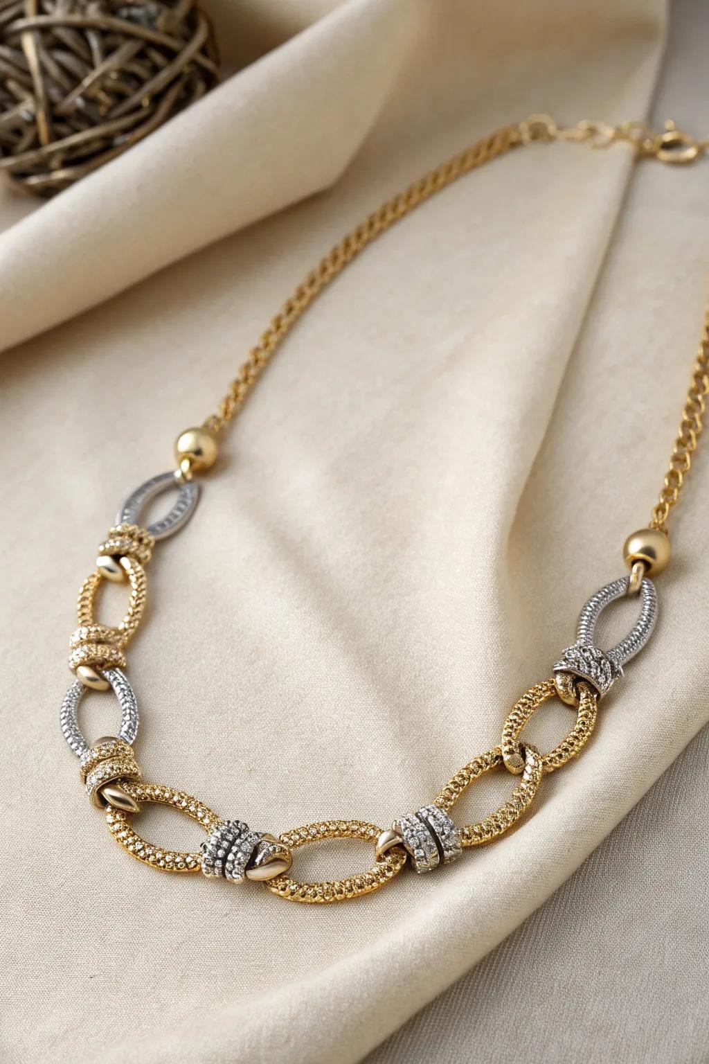 A chic blended metal necklace uniting gold and silver.