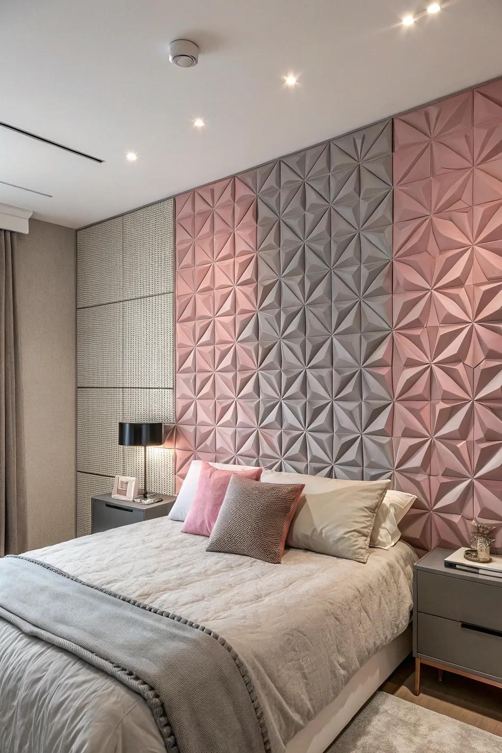 Dimensional wall panels add architectural interest and sophistication.