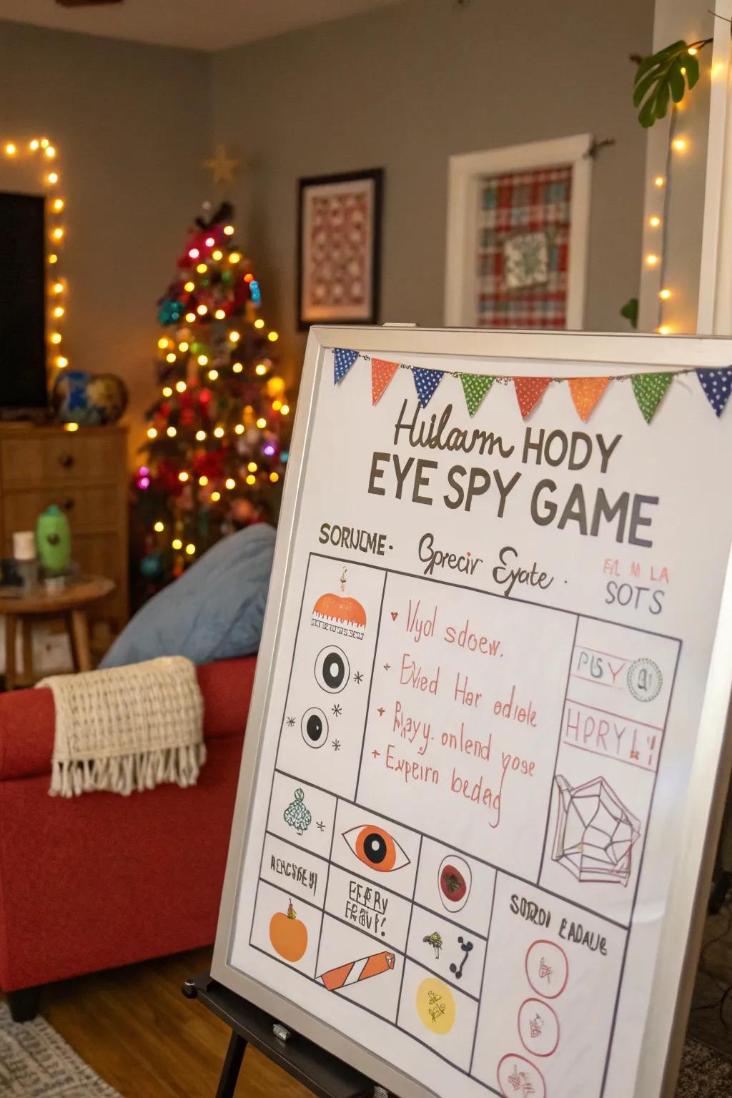 An engaging eerie eye spy game featured on a whiteboard.