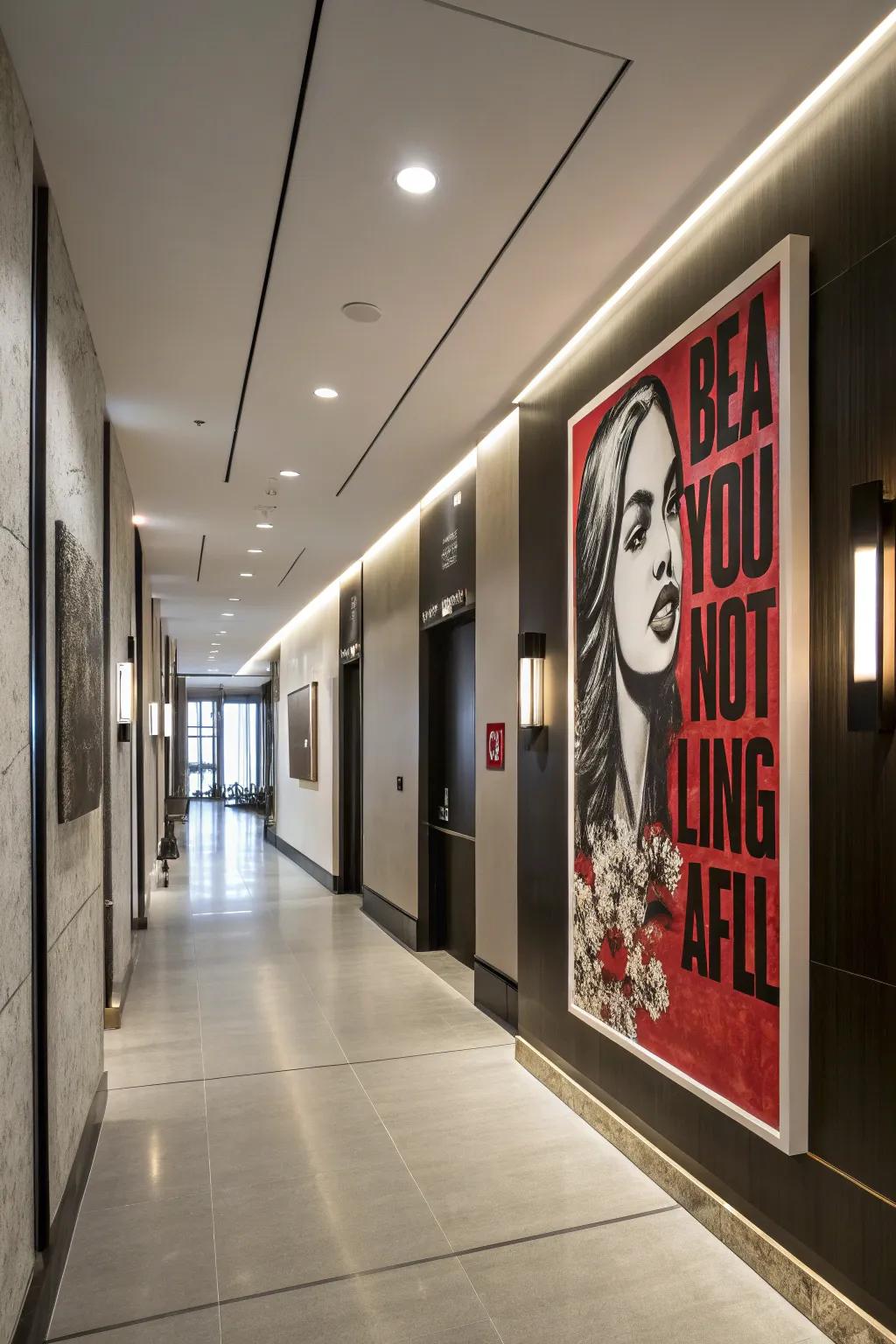 A bold signature piece can establish the mood and elevate a corridor's atmosphere.