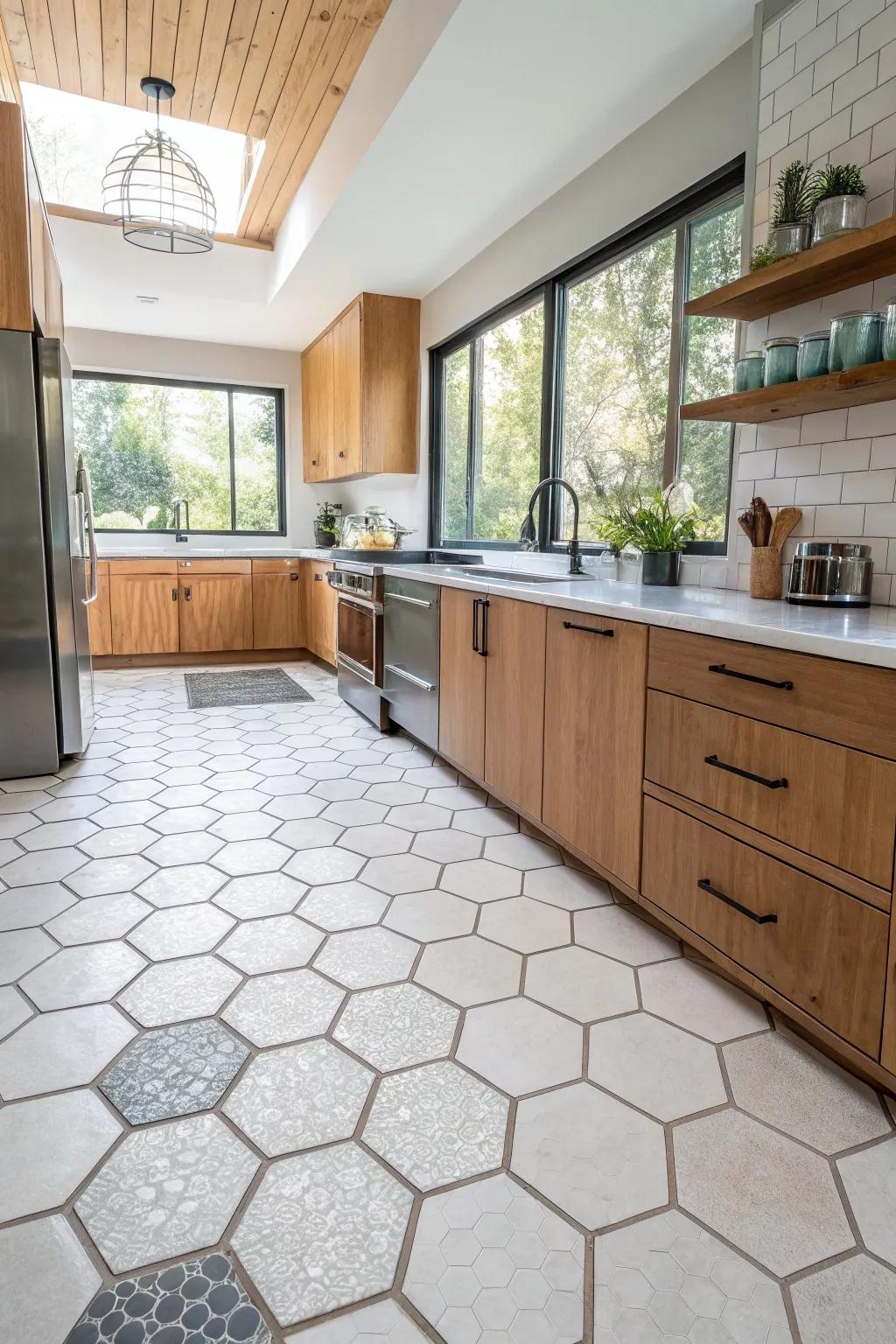 Eco-friendly hexagon tiles blend sustainability with beauty.