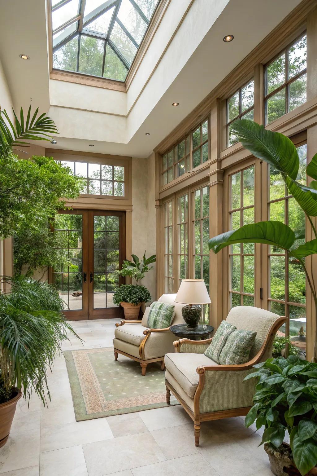 A nature inspired color scheme creating harmony and peace in a sun court.