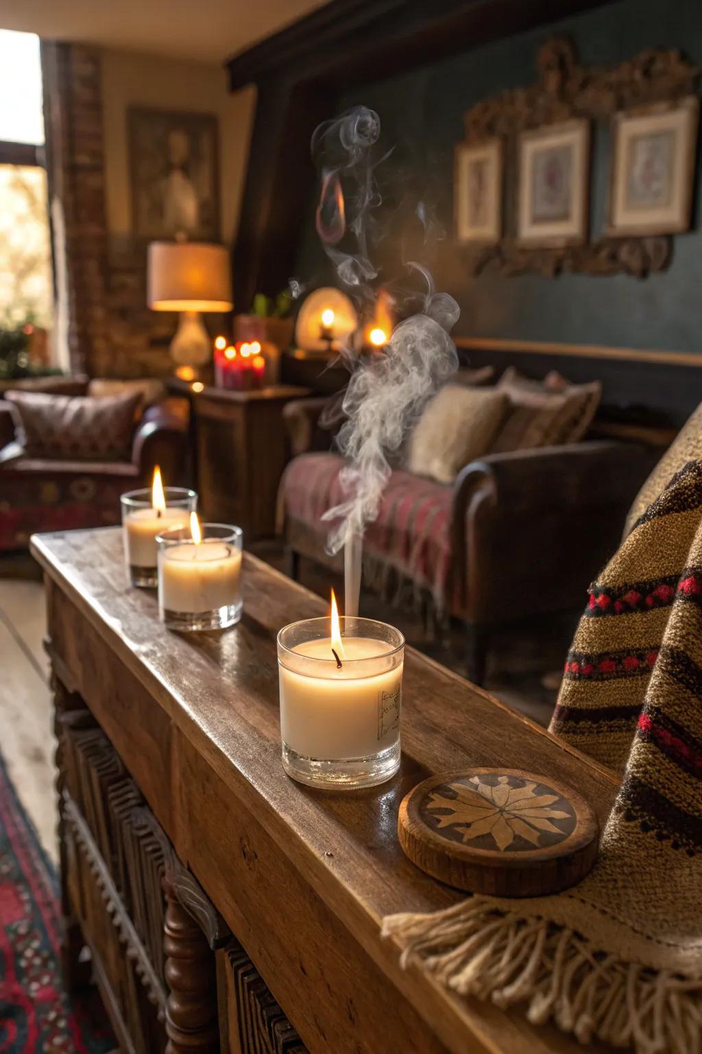 Smoky scents contribute mystery and warmth to your speakeasy.