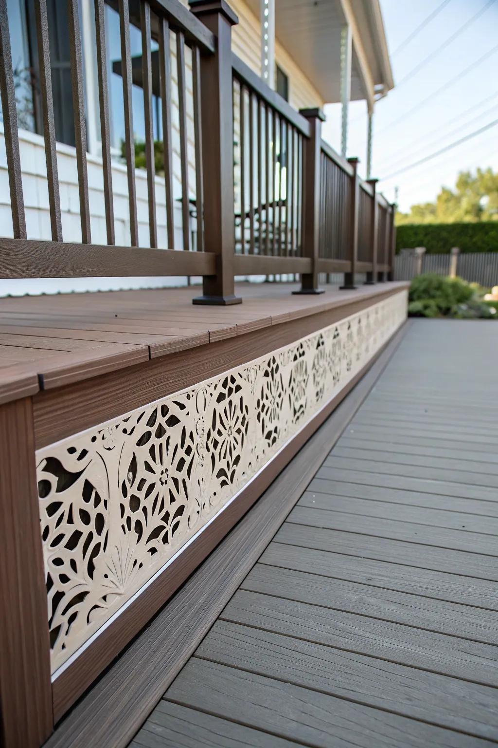 Ornamental perforations personalize the deck skirting.