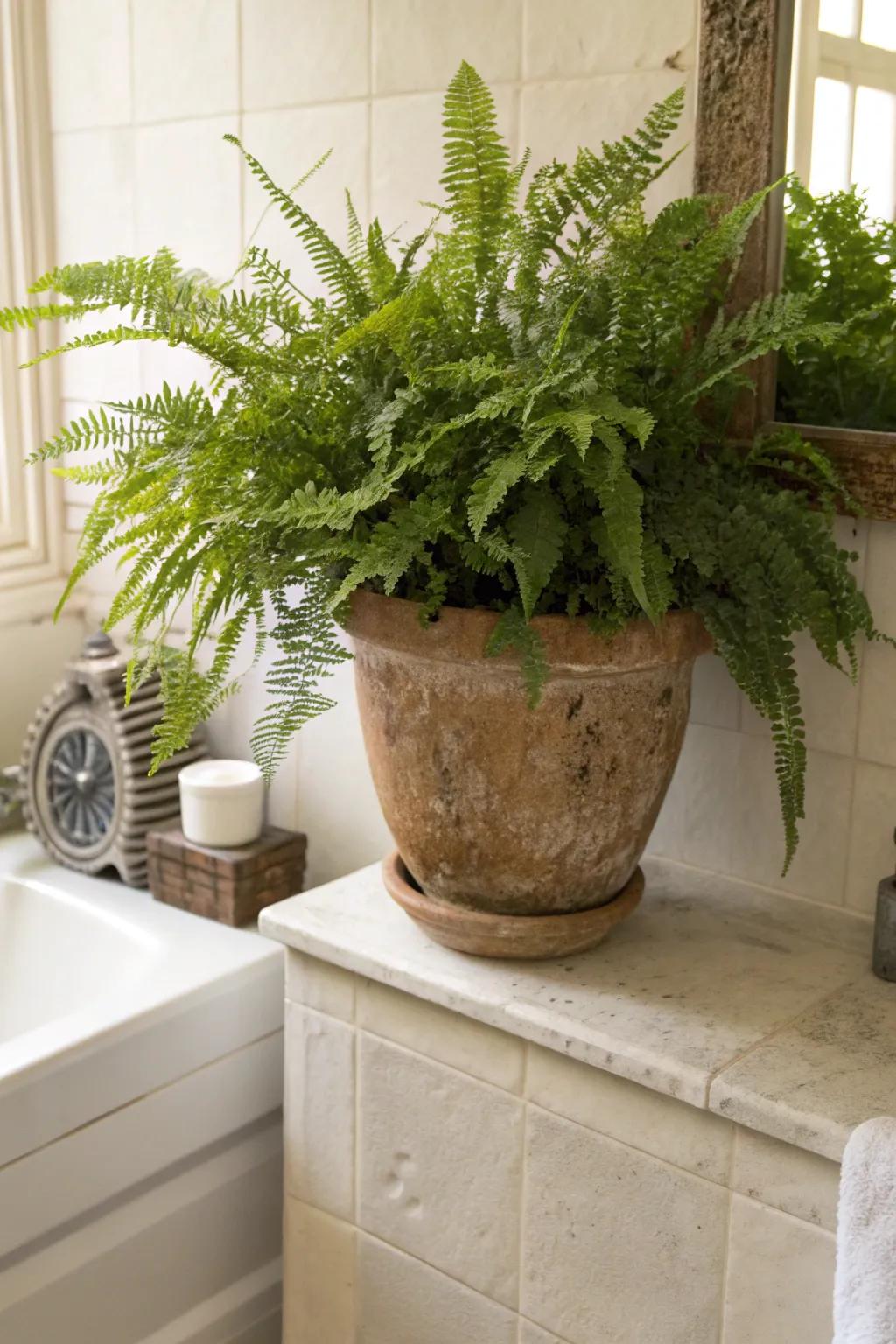 Fronds introducing a hint of nature to the bathroom.