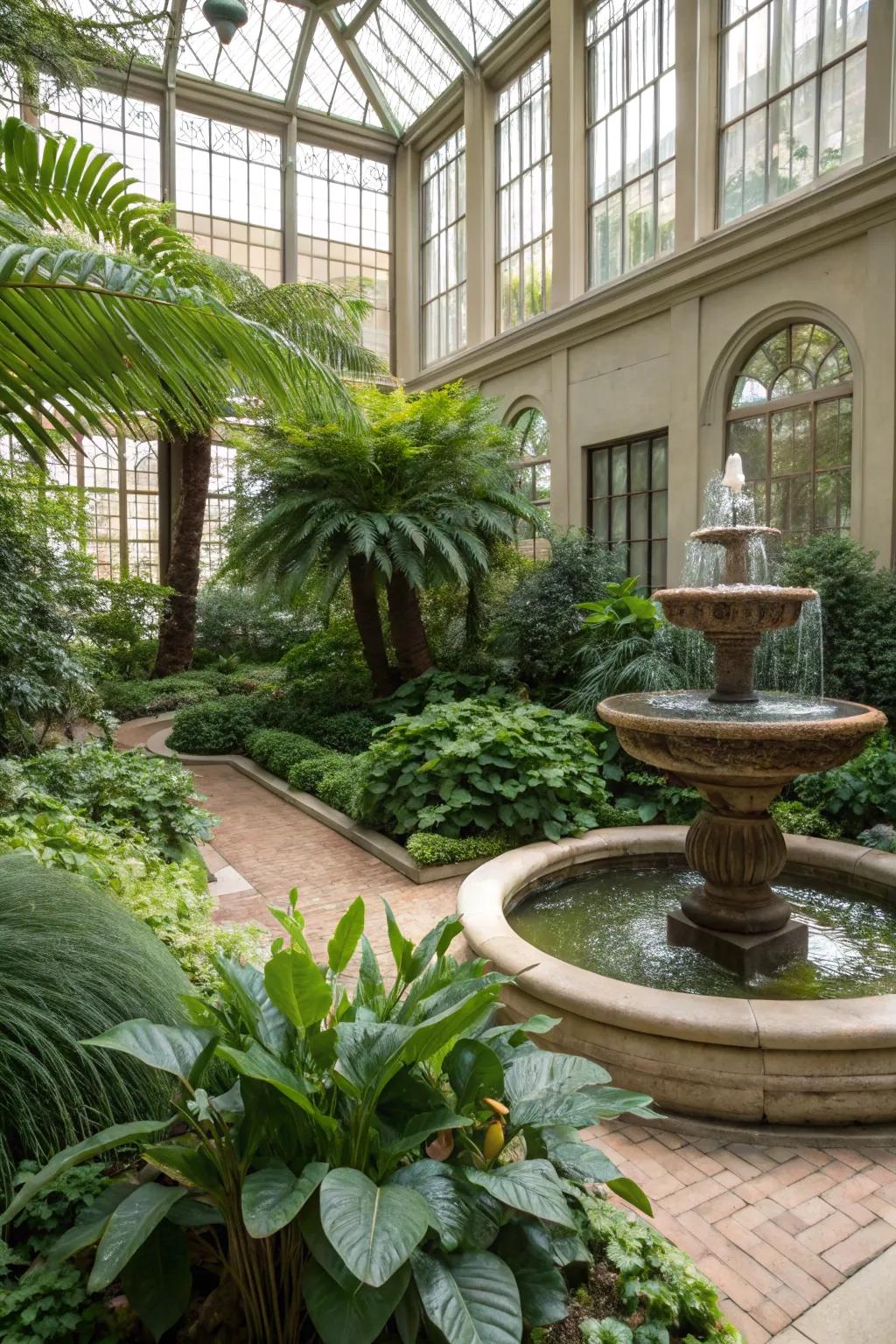 Garden oasis fountains blur the distinction between interior and outdoor living.