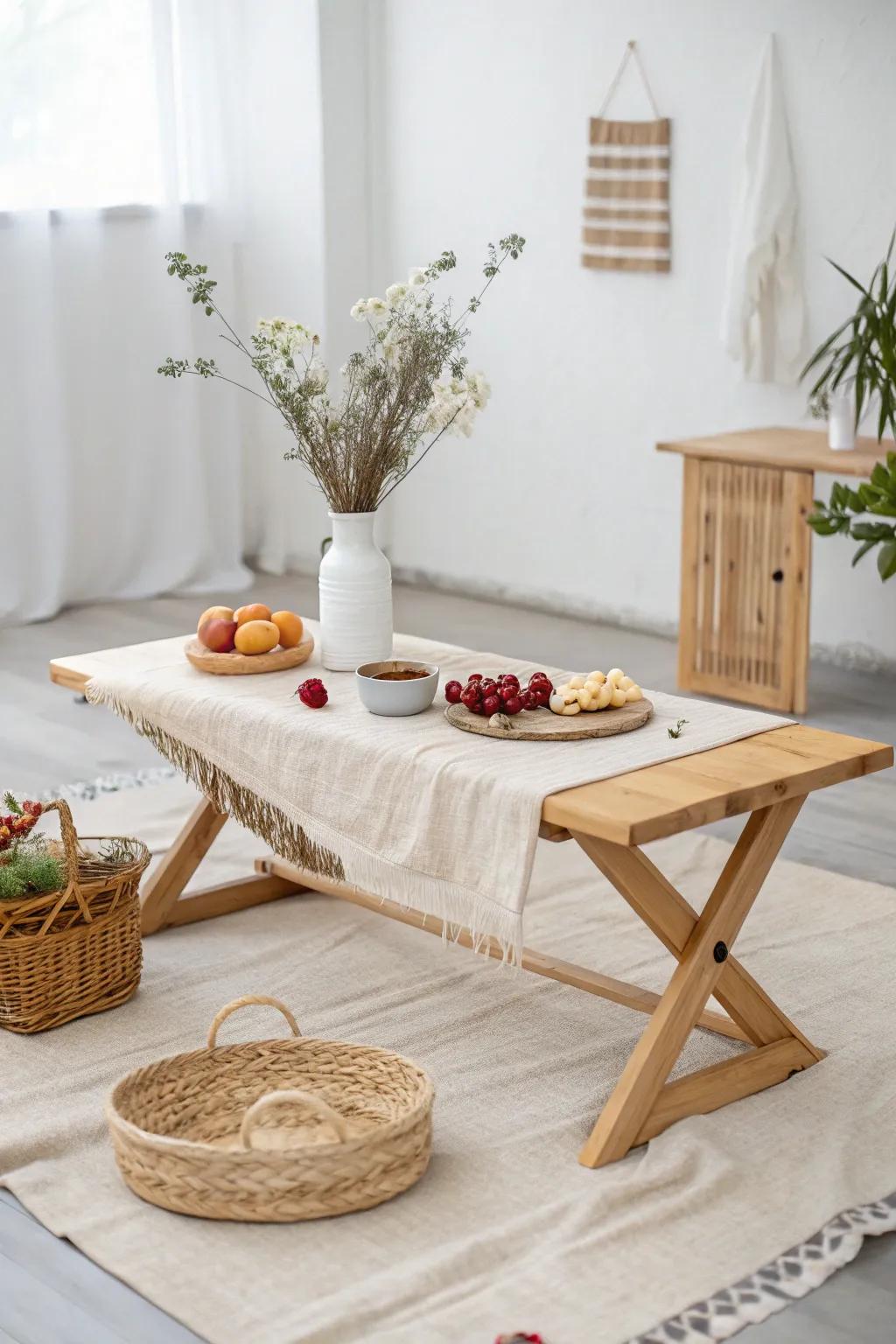 A minimalist approach creates a sleek and captivating picnic setup.
