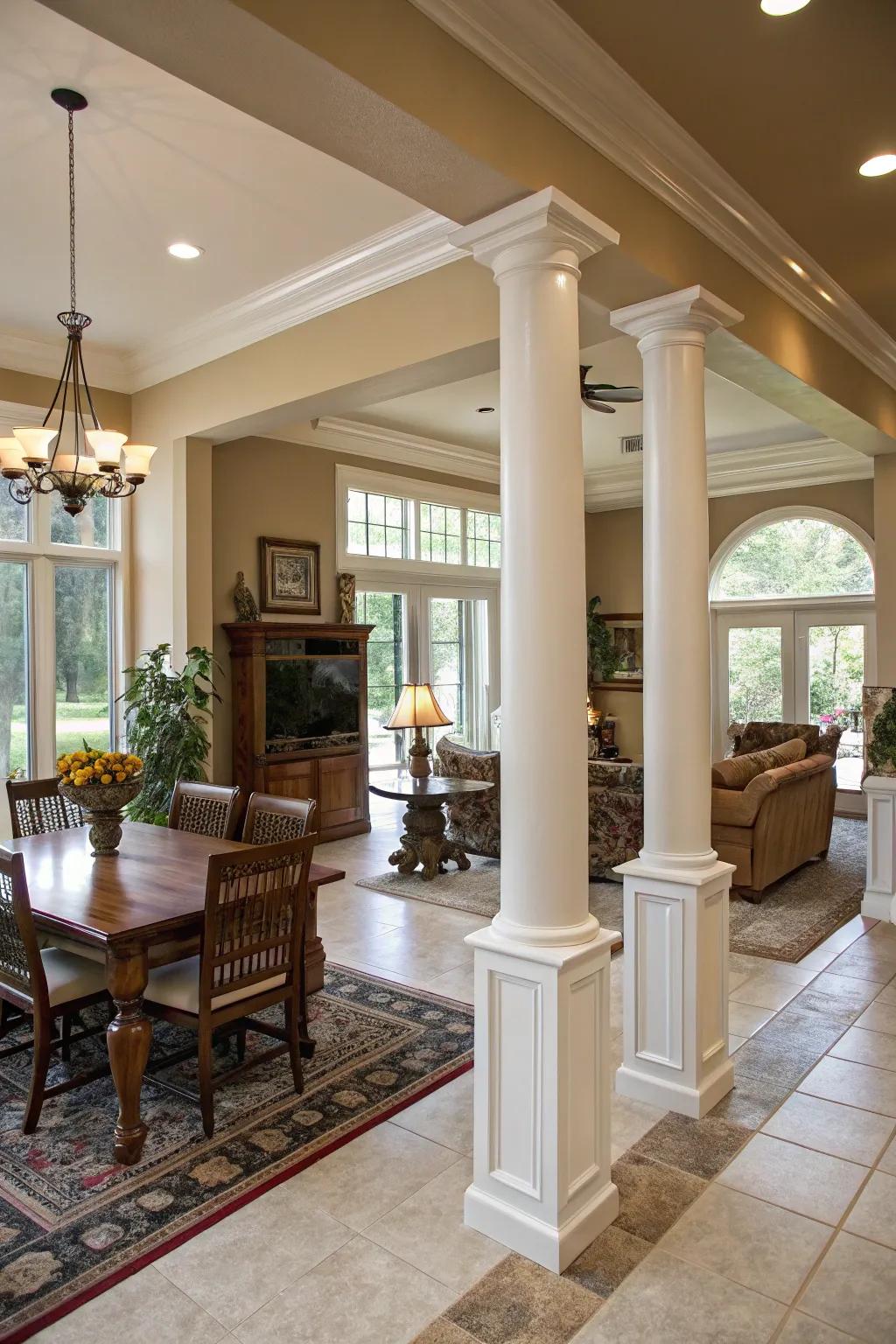 Columns gracefully separate open spaces.