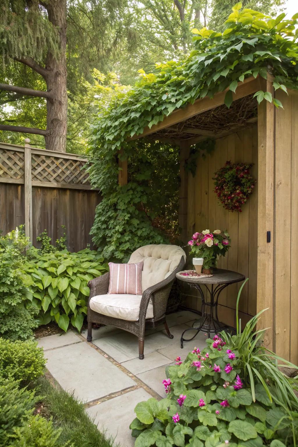 Secluded spaces provide a peaceful escape and intimate retreat on a patio.