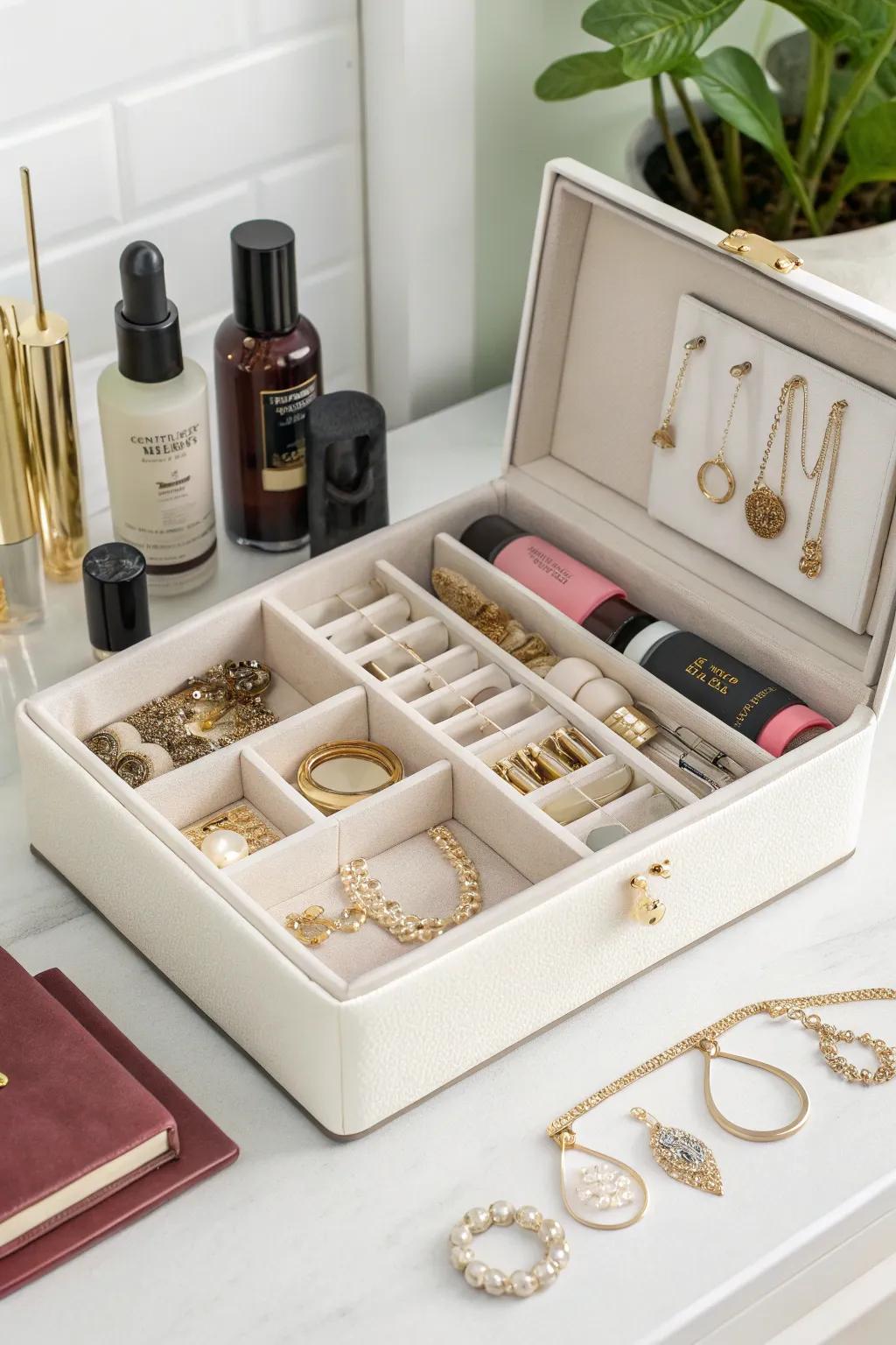 Stylish multi-use jewelry and cosmetics case