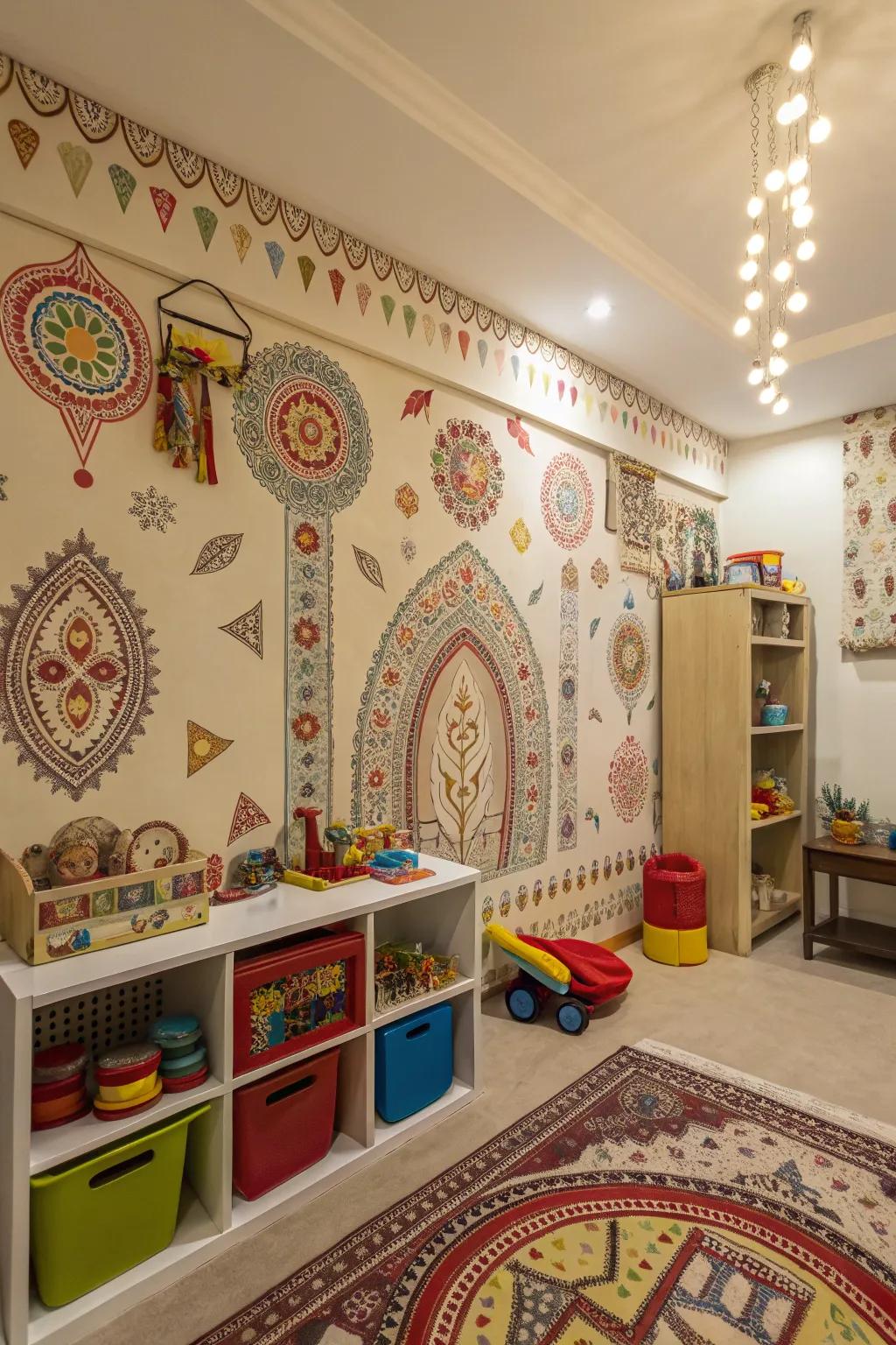 A playroom with cultural design decor, weaving personal history into design.