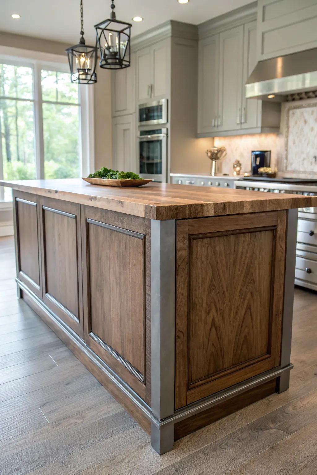 Stylish island showcasing a mix of timber and metal surround for a multi-dimensional aesthetic.