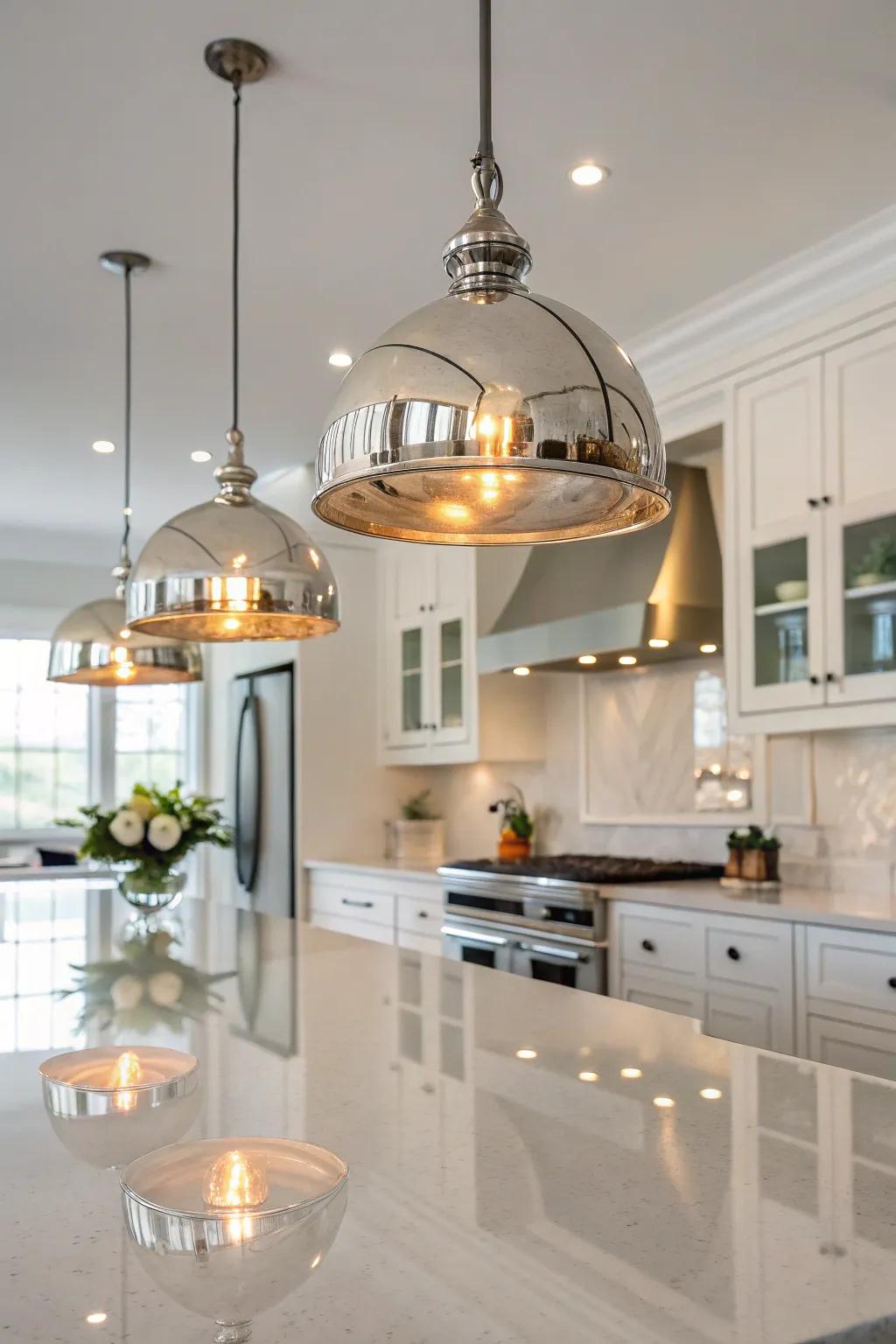 Reflective pendants to amplify light.