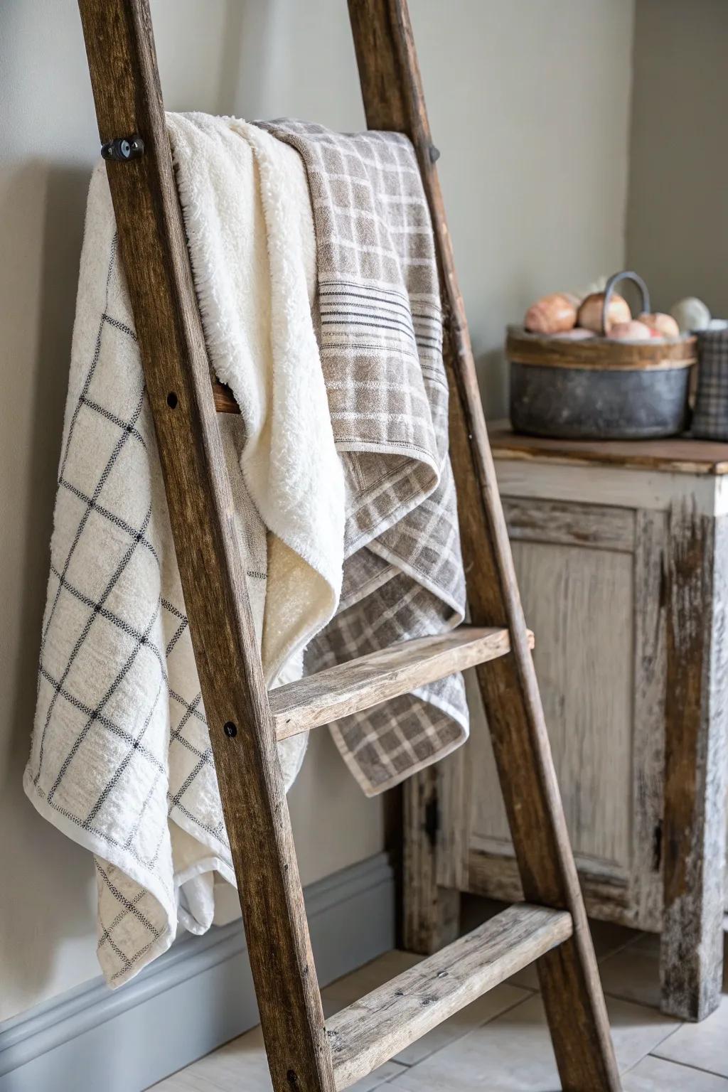 A cloth ladder has the ability to add both height and style to the kitchen.