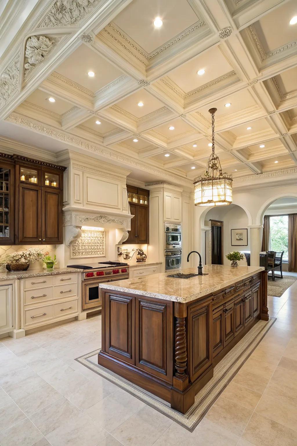 Set ceilings give style and depth to the kitchen.