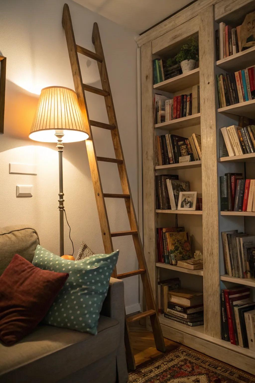 A ladder literary corner is excellent for manuscript enthusiasts.
