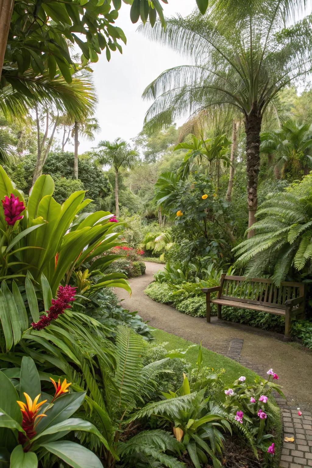 An equatorial garden corner offers a lush escape.