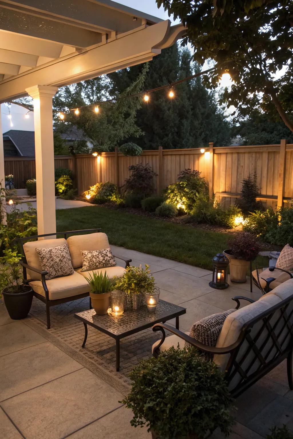 Low-mounted lights enhance outdoor environments with a delicate grace.
