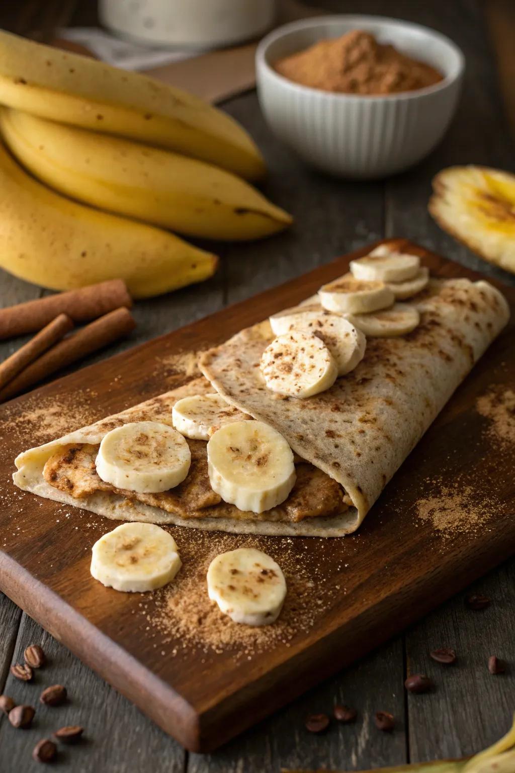 Banana peanut butter wrap, a sweet and comforting late-night treat.