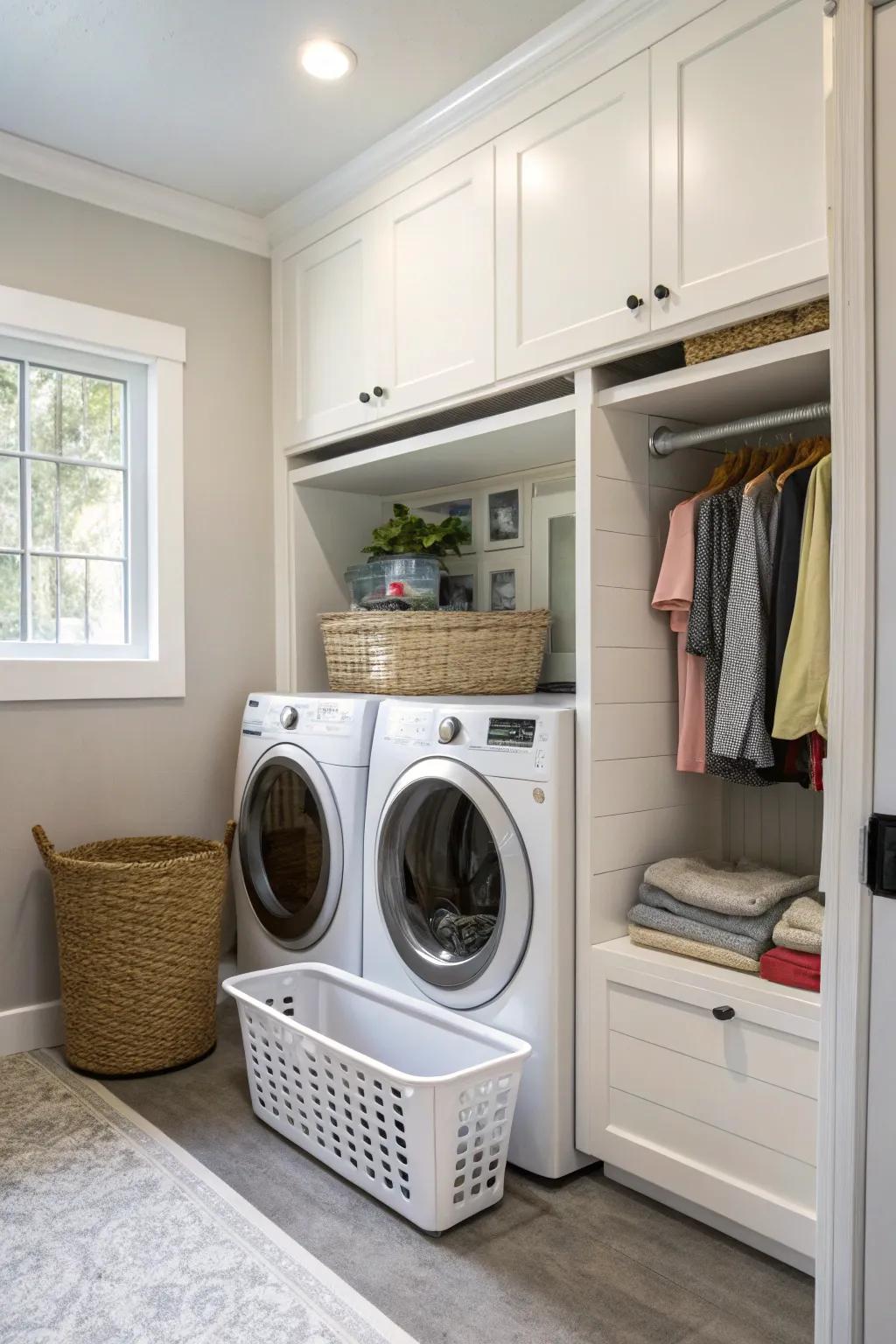 A built-in hamper maintains your washing room tidy and efficient.