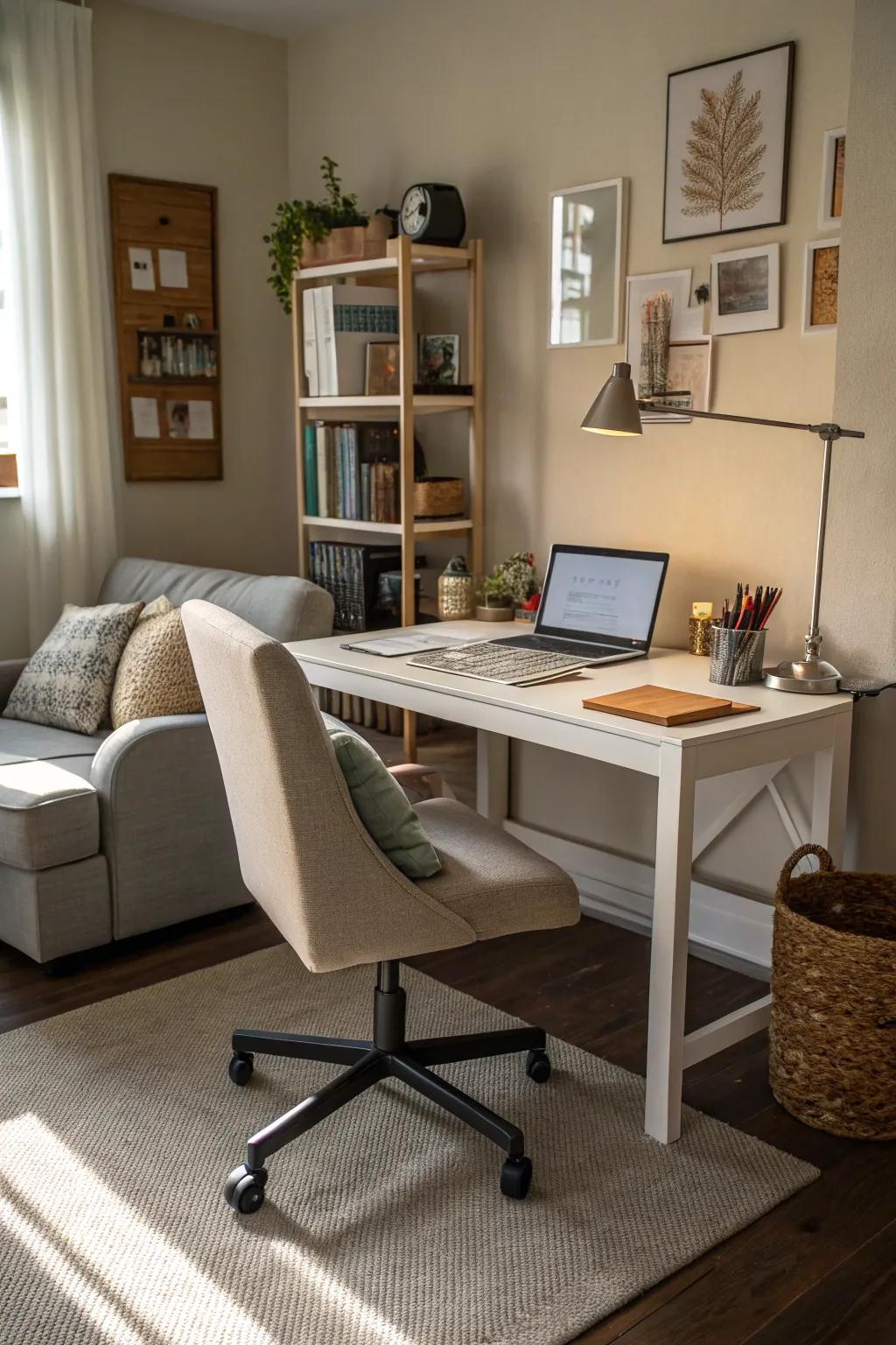 A compact home office can fit perfectly into a family room corner.