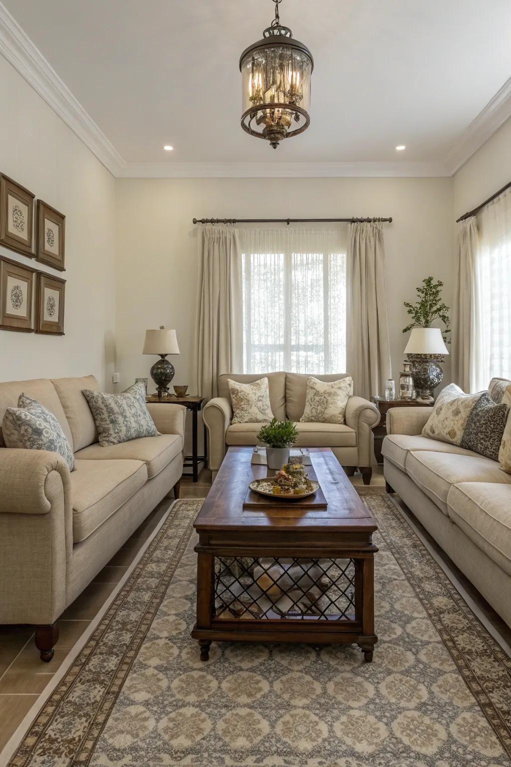 Balance brings harmony to the living room design.